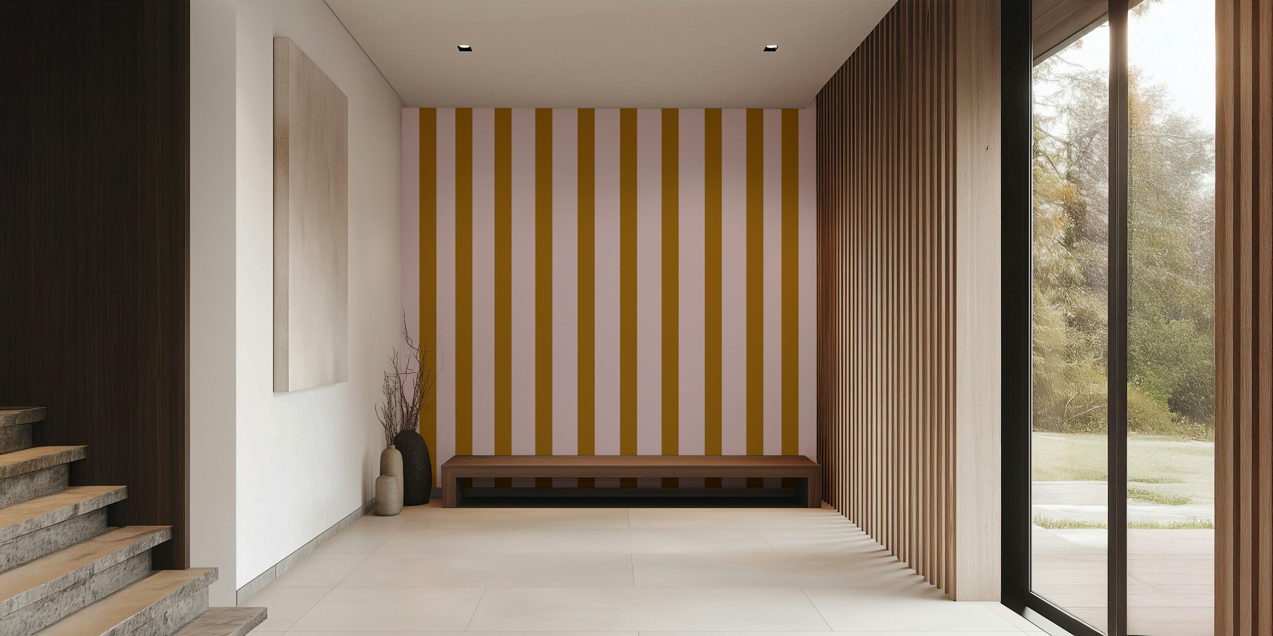 Vertical stripes in blush pink and brown wallpaper