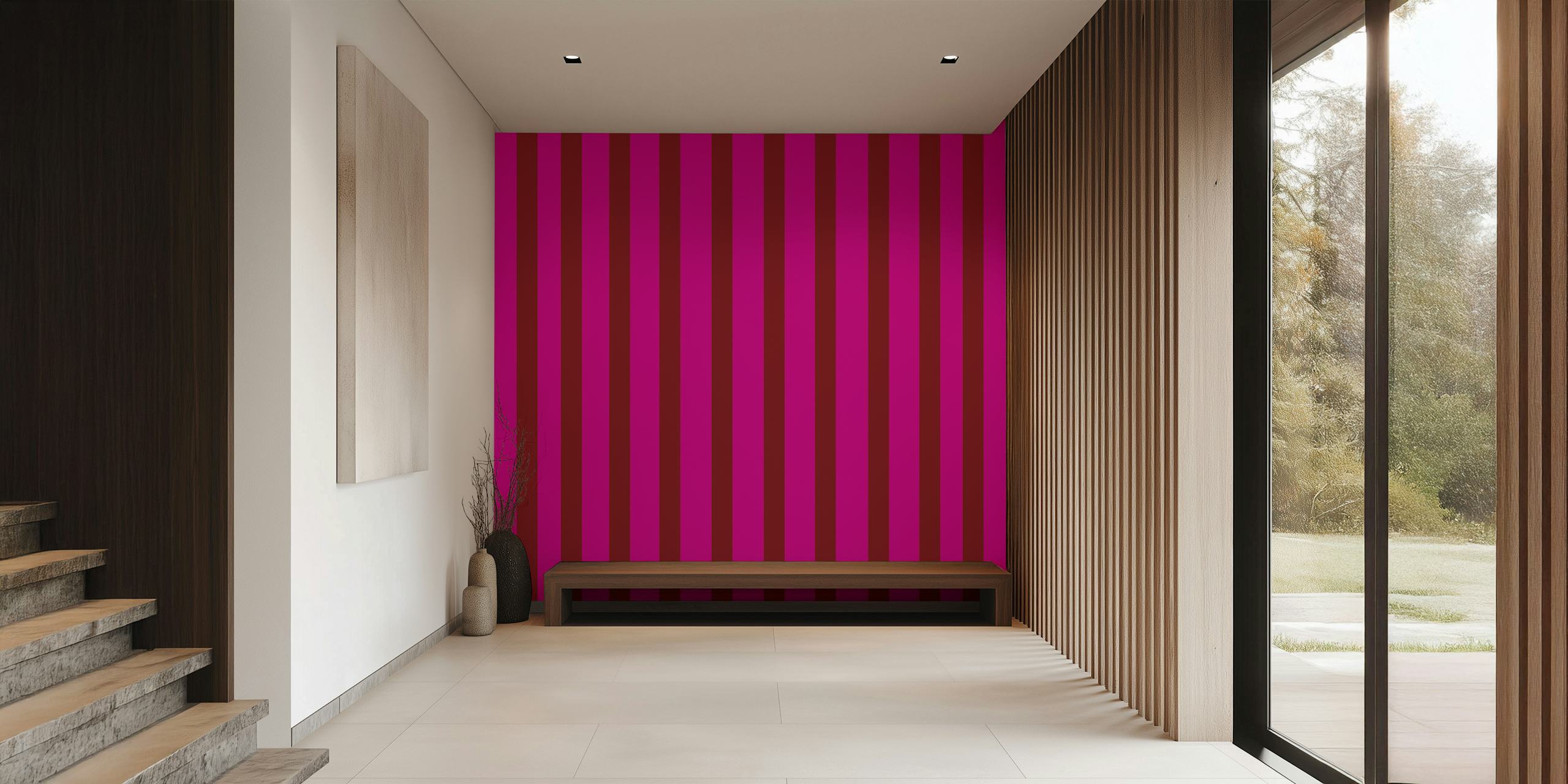 Bold berry striped wallpaper in pink and maroon colors
