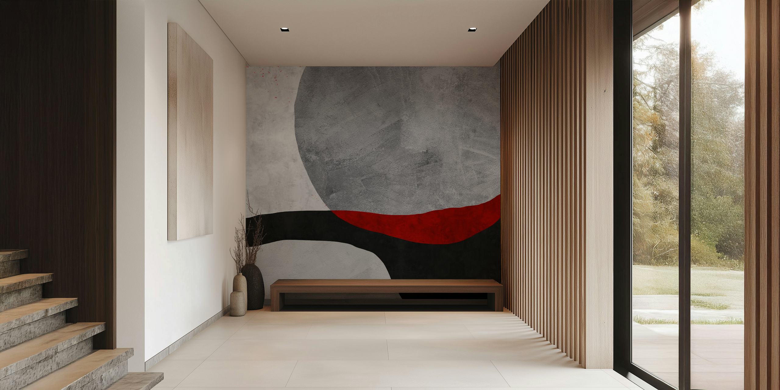 Abstraktní japonská nástěnná malba při západu slunce s minimalistickým designem