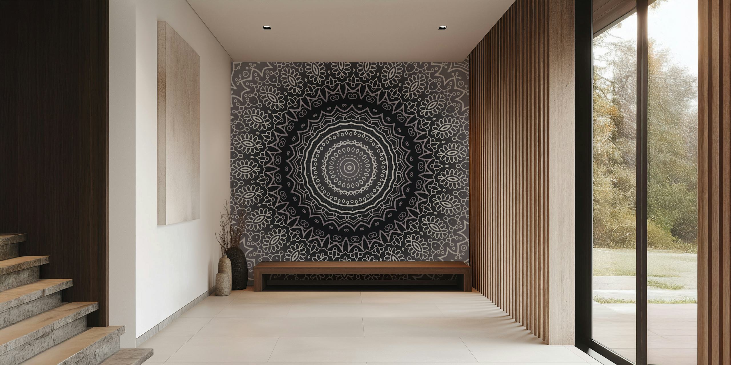 Fotomural mandala gris con motivos intrincados