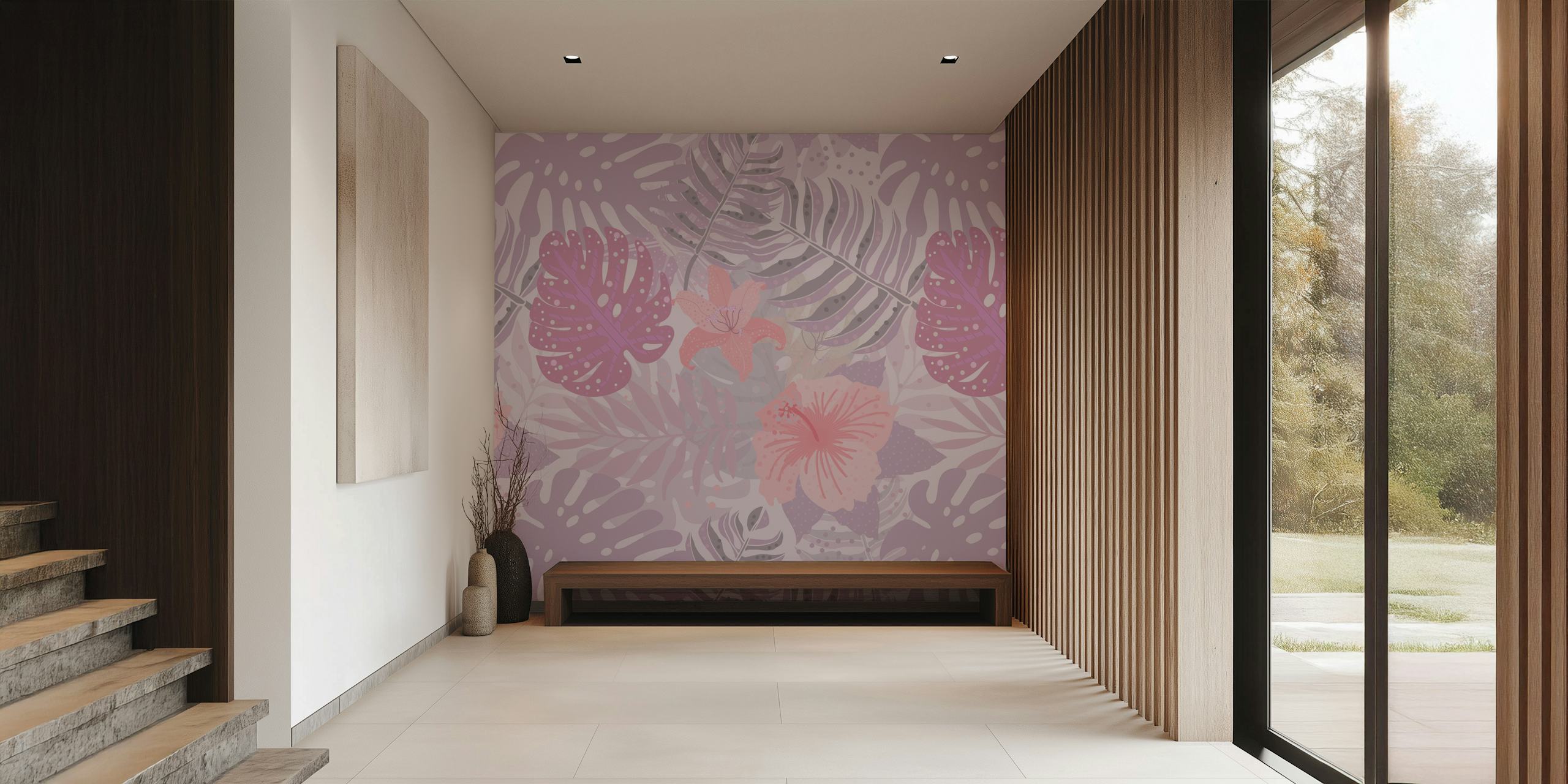 Pink tropical flower and leaf design