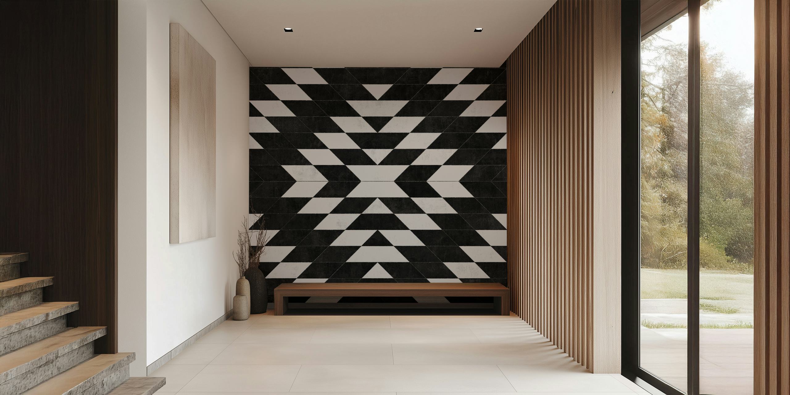 Geometric black and white patterned wallpaper
