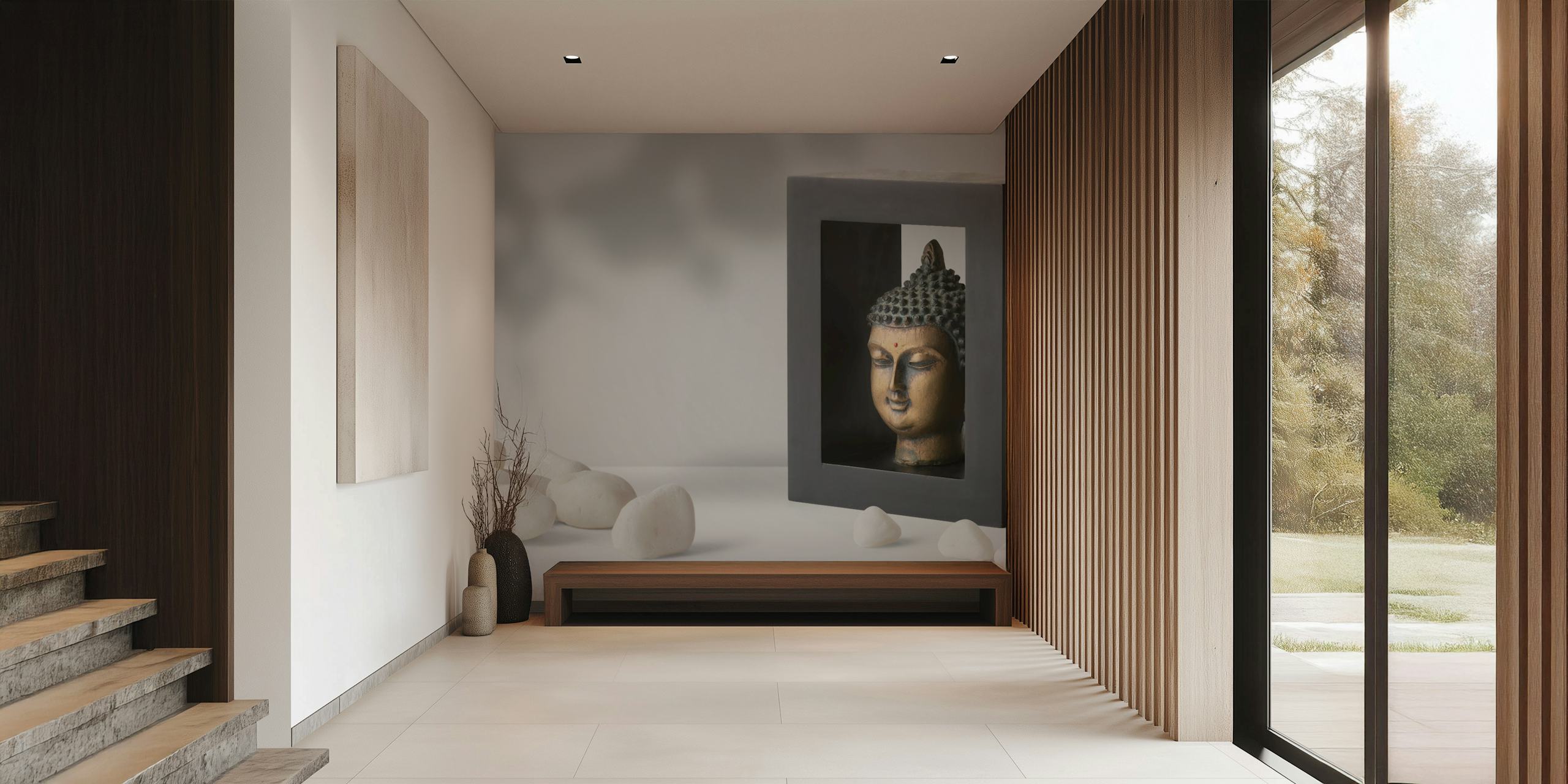 Buddha art wallpaper in a stylish room