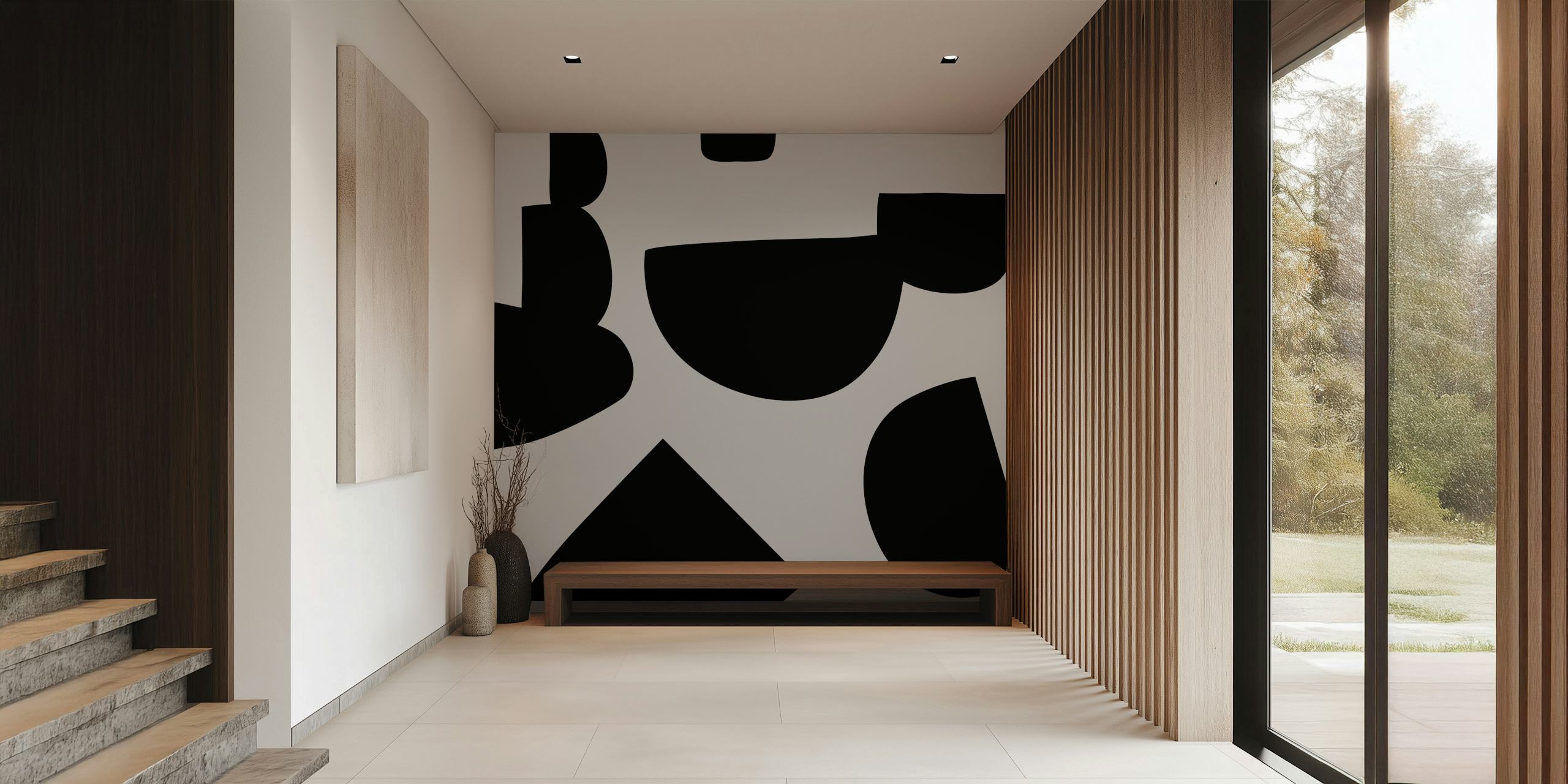 Modern abstract shapes in black and white wallpaper
