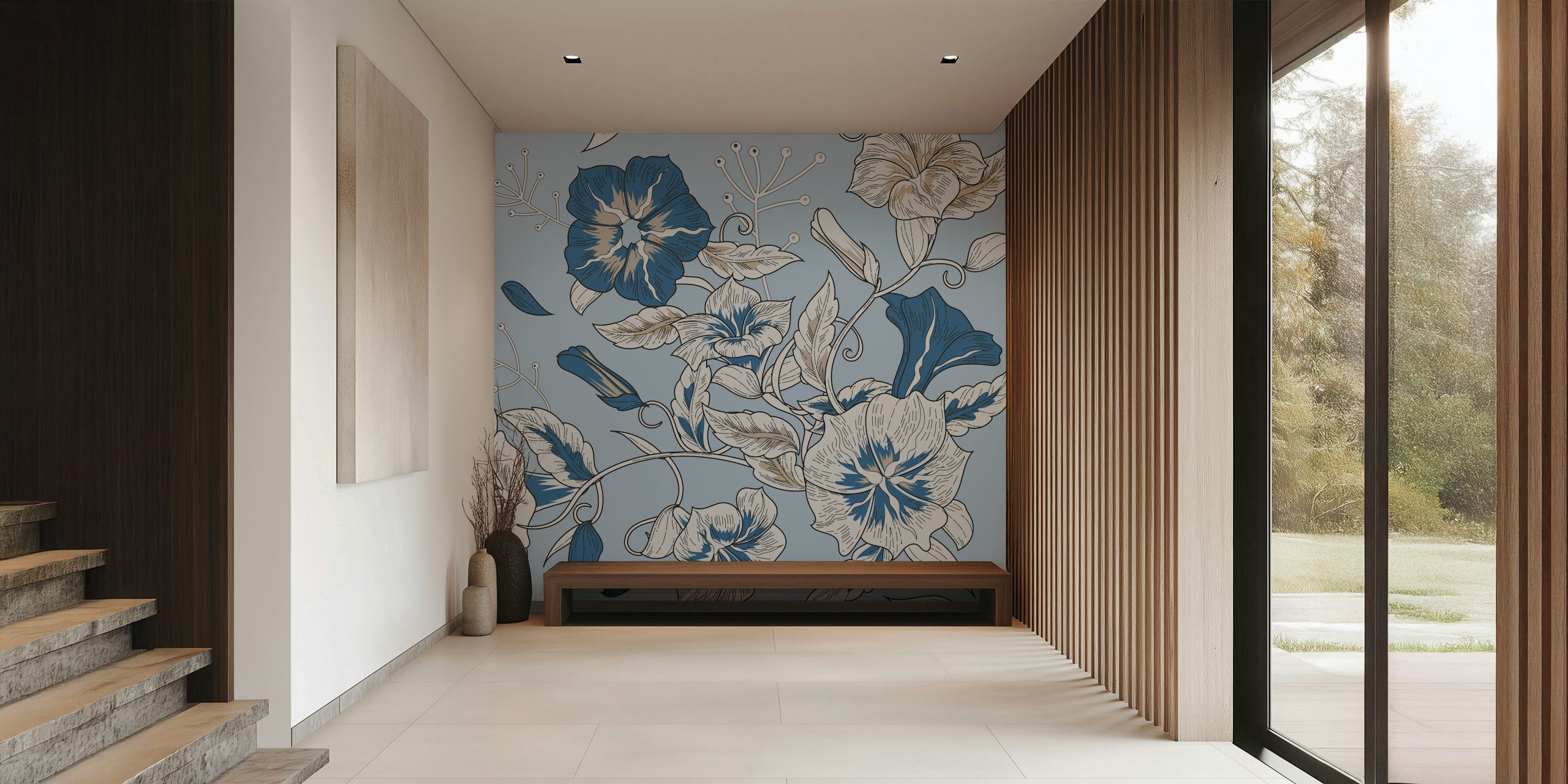 Projekt tapety Baby Blue Hand Drawn Hibiscus