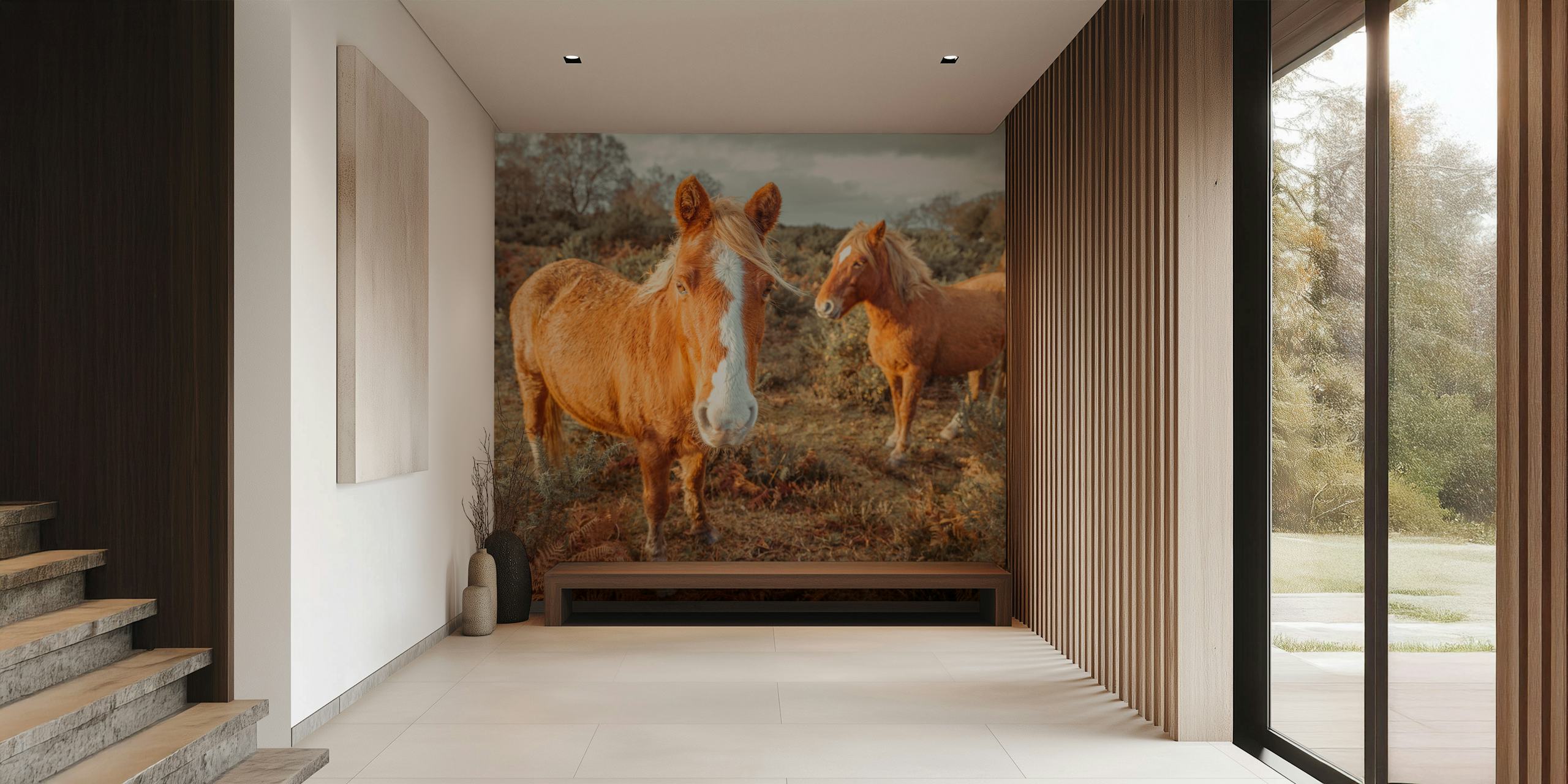 Horses in a forest setting wallpaper
