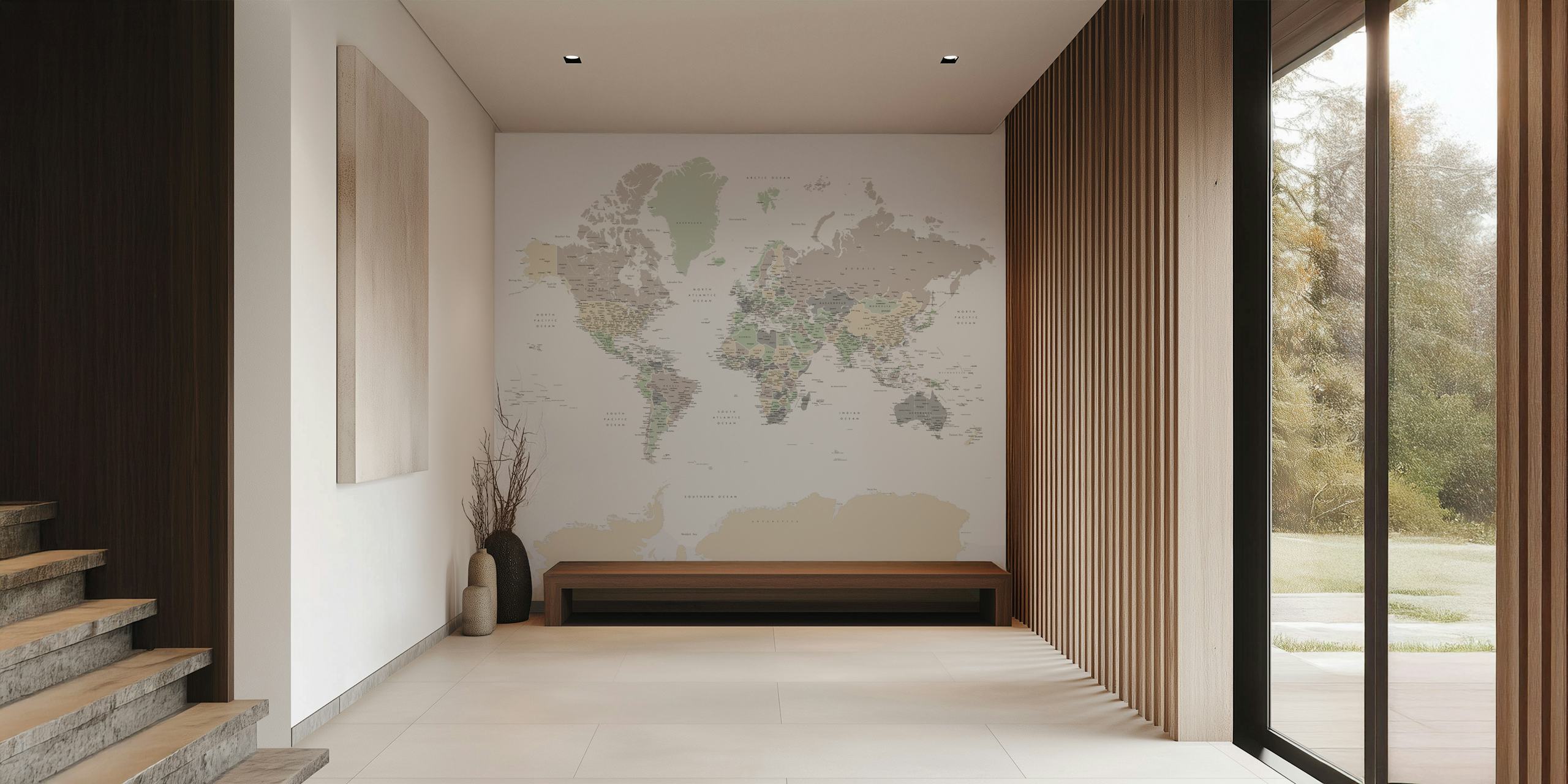 World map wallpaper in pastel colors with geographical details