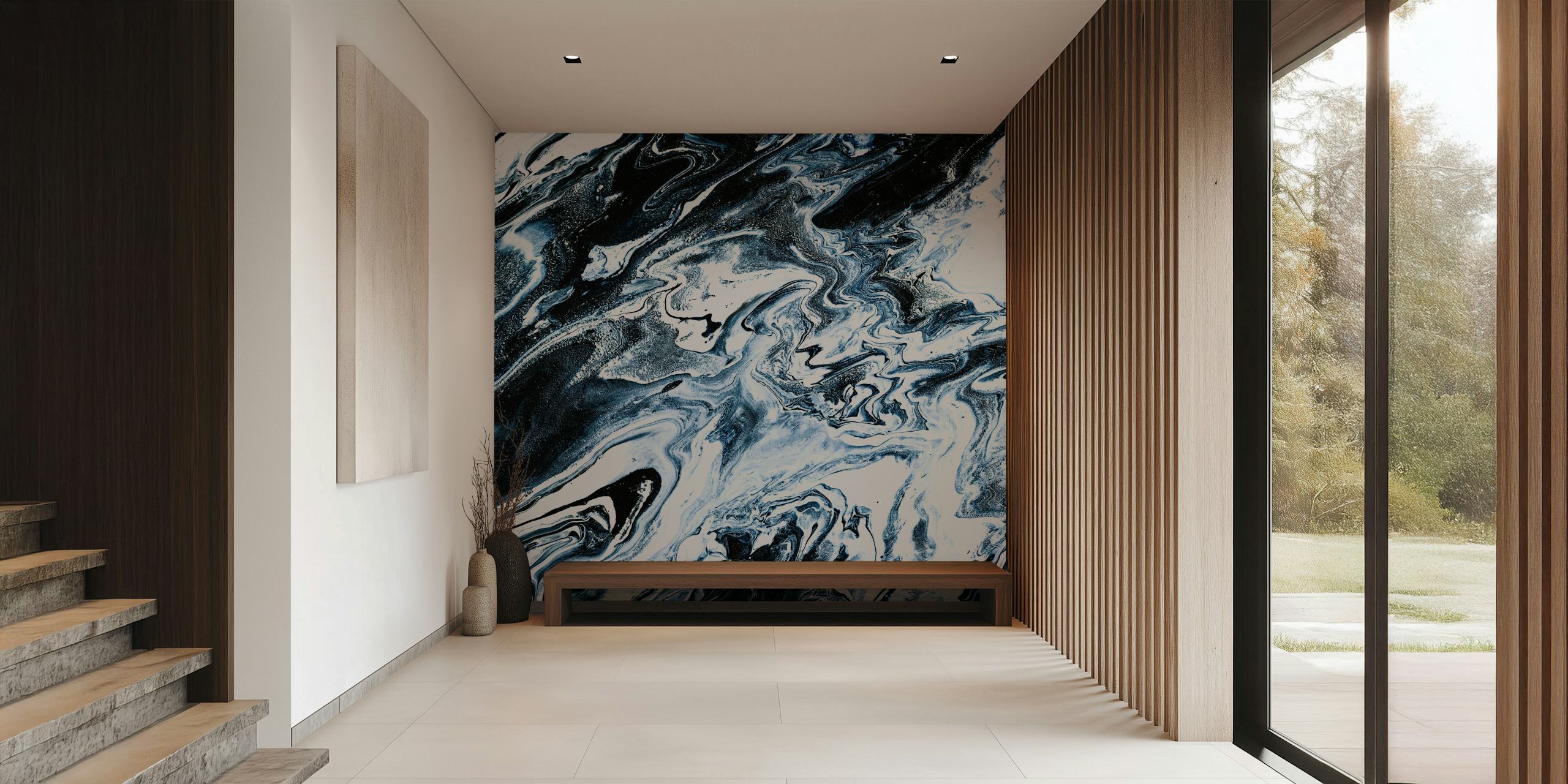 Fotomural patrón de mármol azul oscuro y blanco