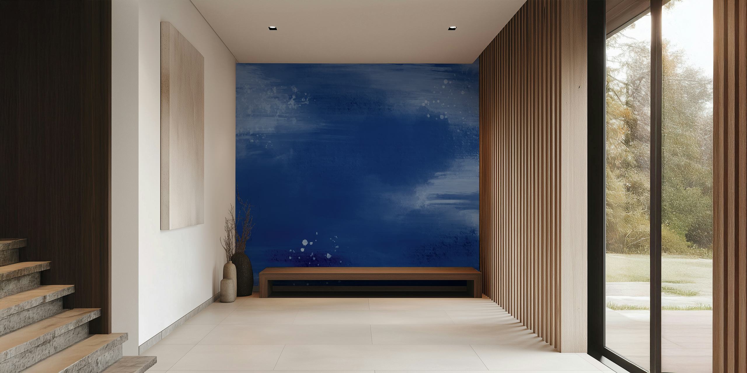Tapeta Dark Blue Abstract Watercolour v pokoji