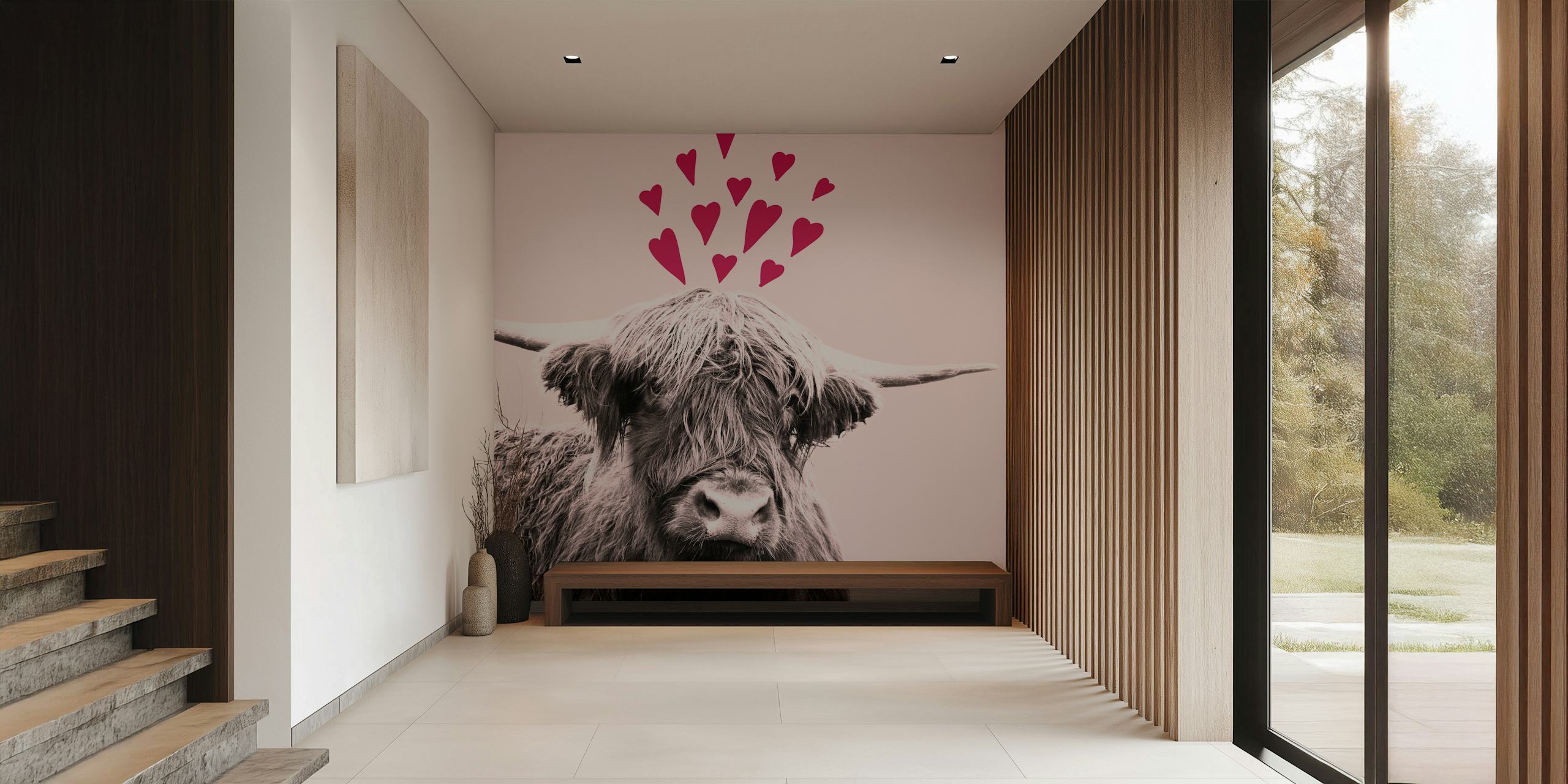 Valentine's Day Love Symbol Highland Cow Wallpaper
