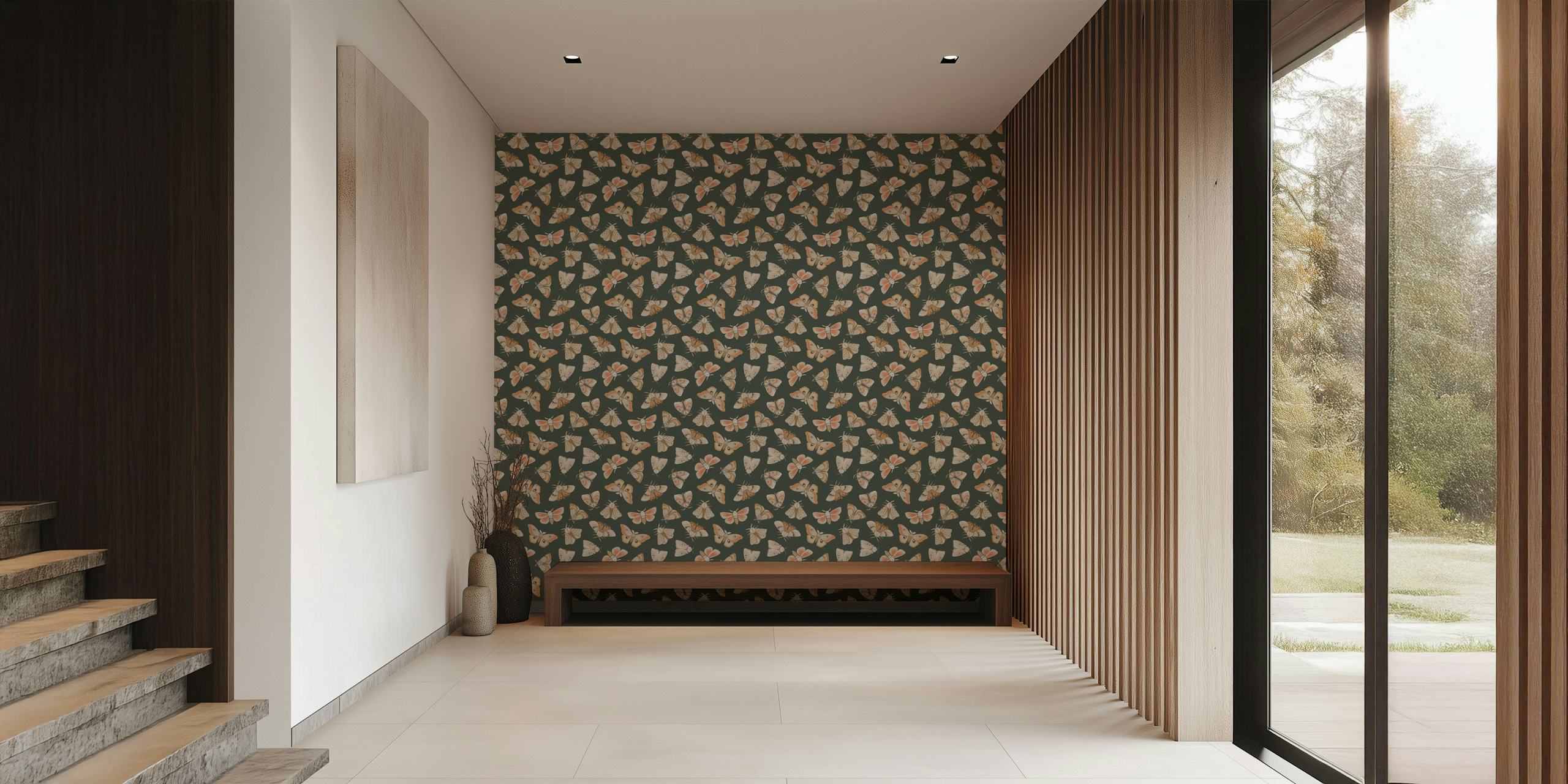 Intricate moths wall mural on earthy background