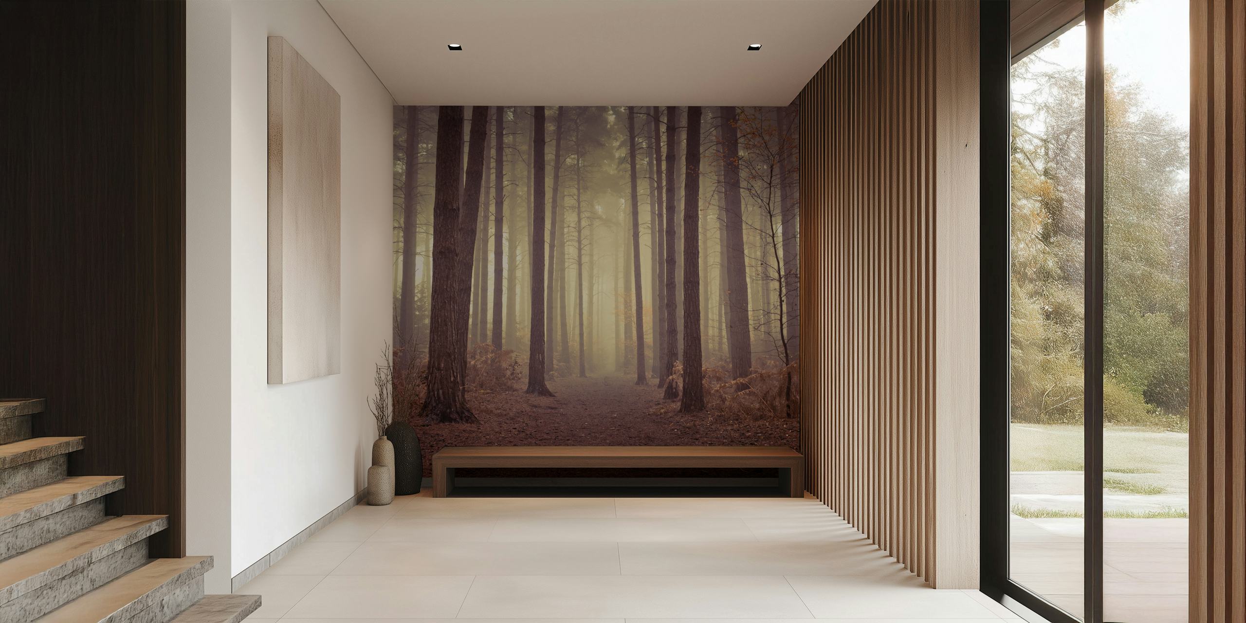 Misty trees tapet i en fredfyldt indstilling