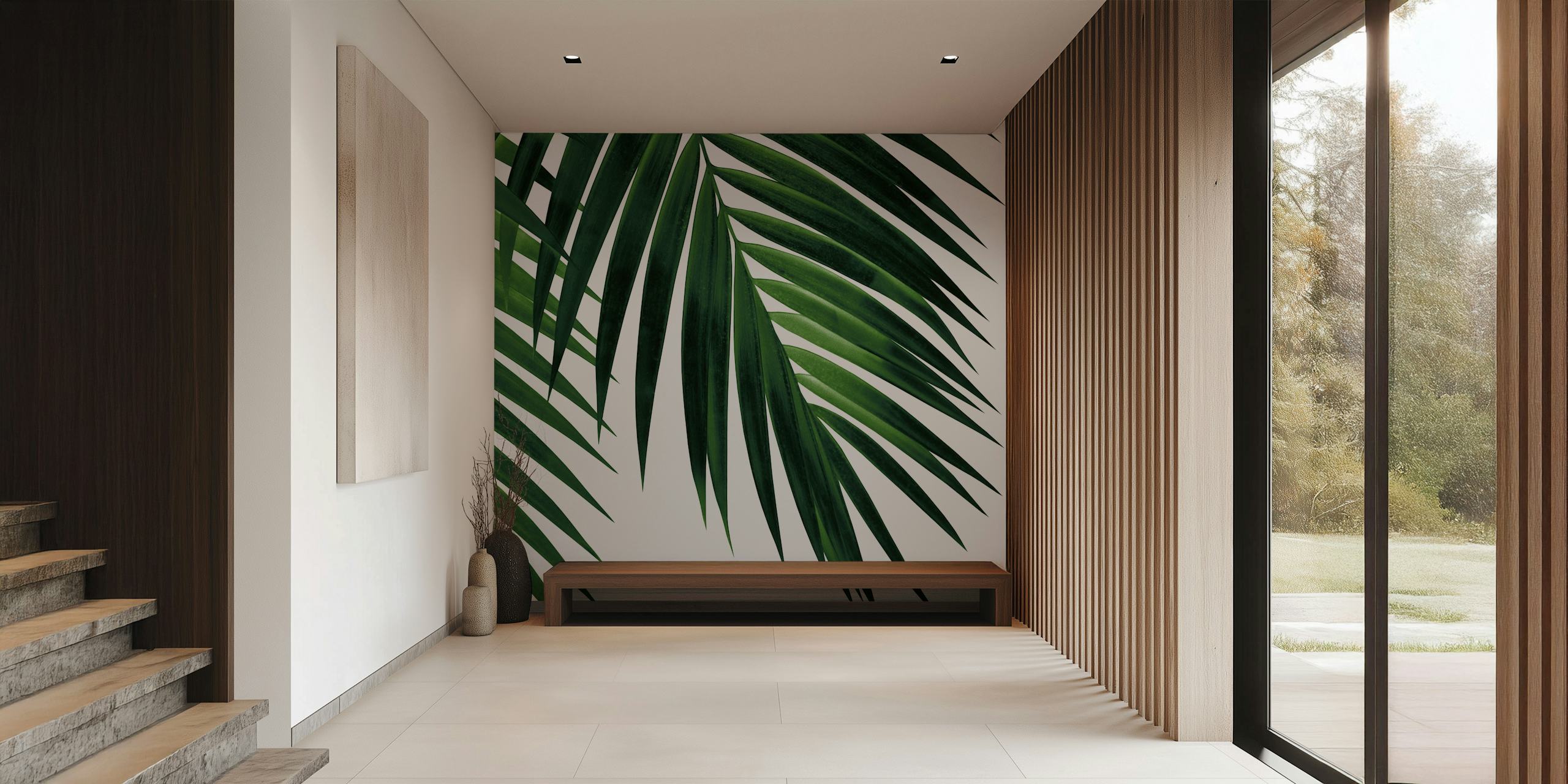 papier peint Tropical Green Palm Leaf dans une pièce