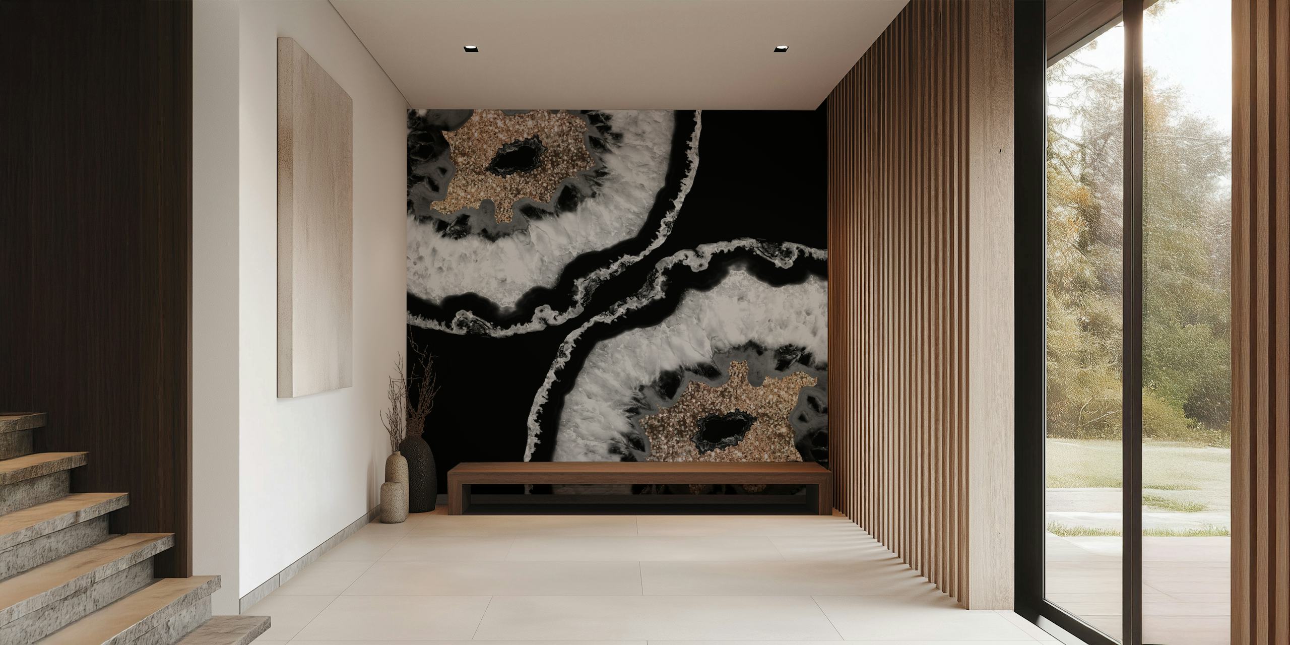 Gray black agate glitter wallpaper in a room