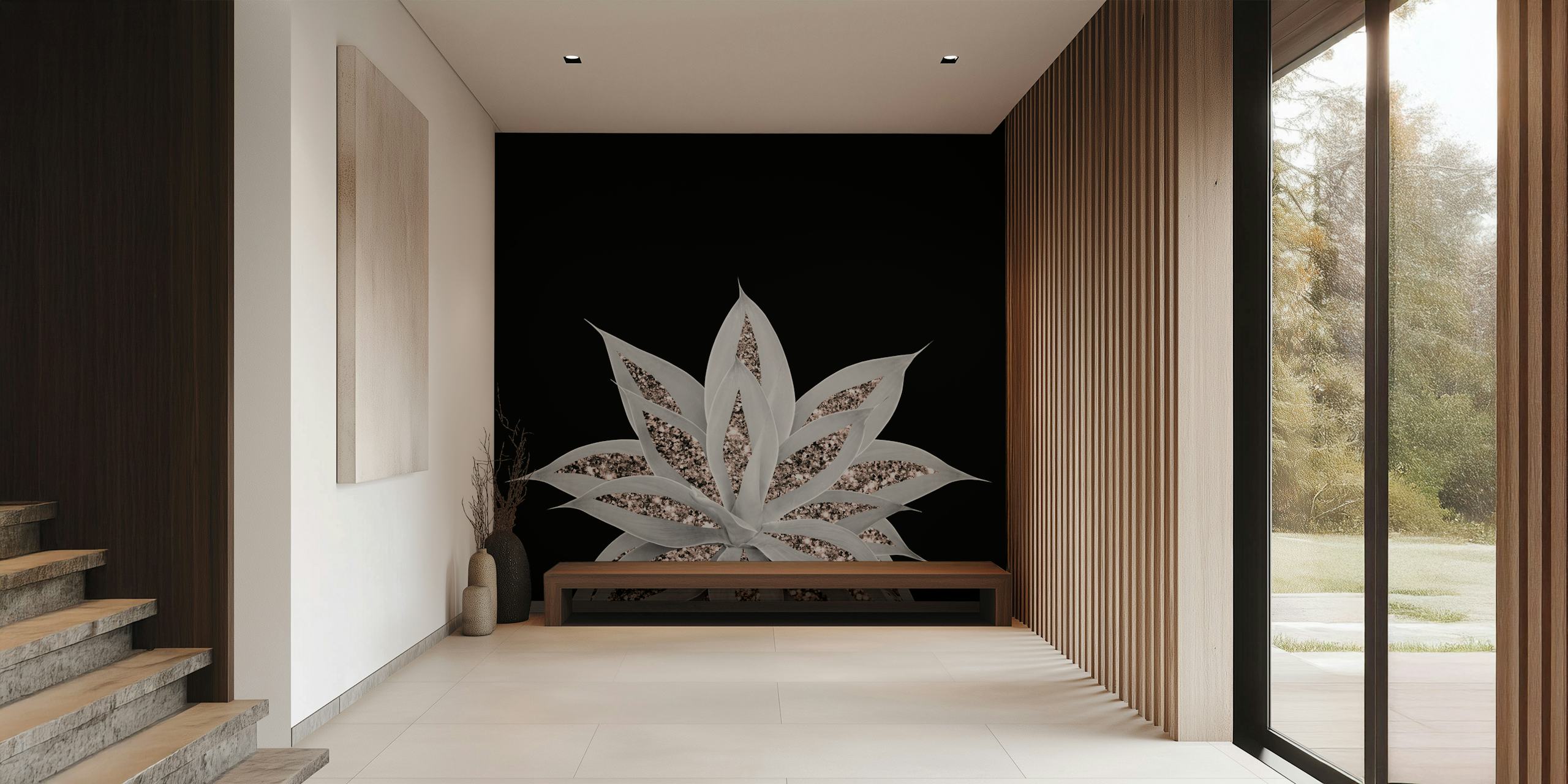 Agave Rose Gold Glitter 2 wallpaper in a room