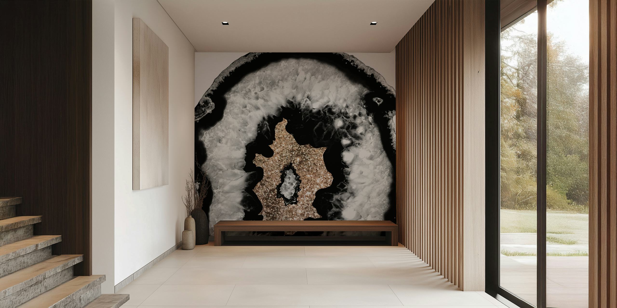 Gray Black Agate Glitter 6 behang in een kamer