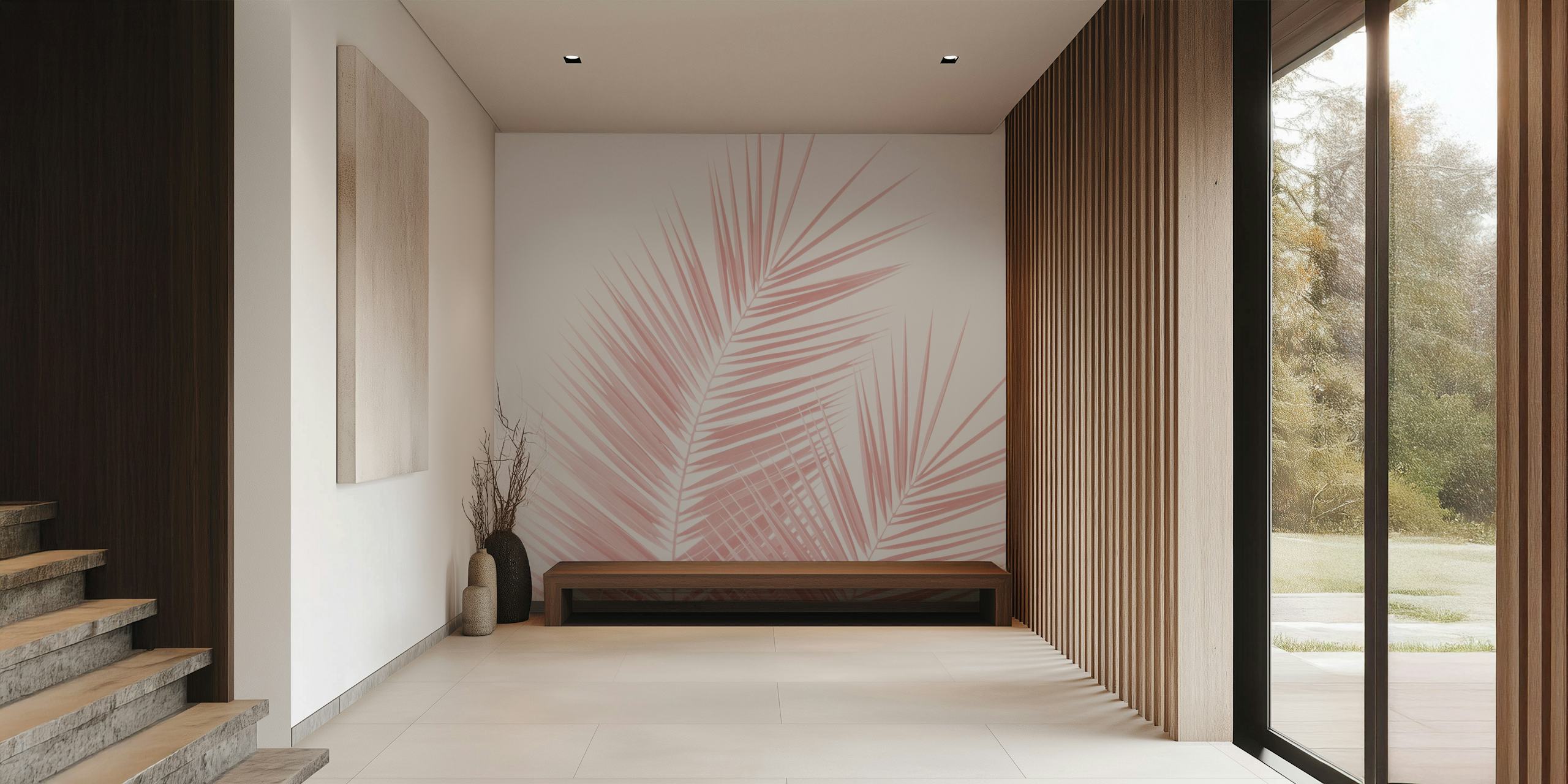 Tapeta Blush Pink Palm Leaves v místnosti