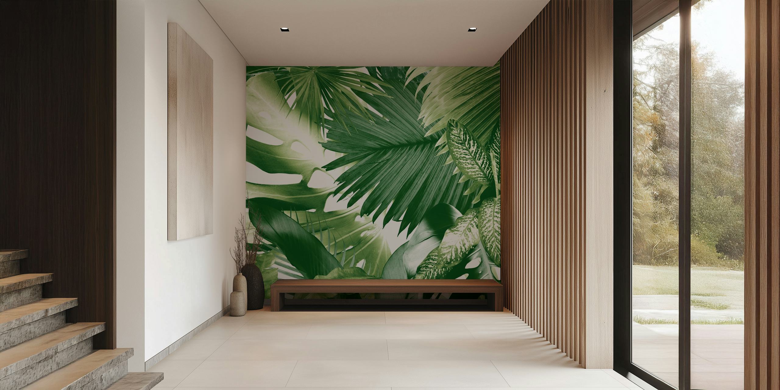 Mural de parede exótico com tema de selva tropical em happywall.com com vários tons de verde