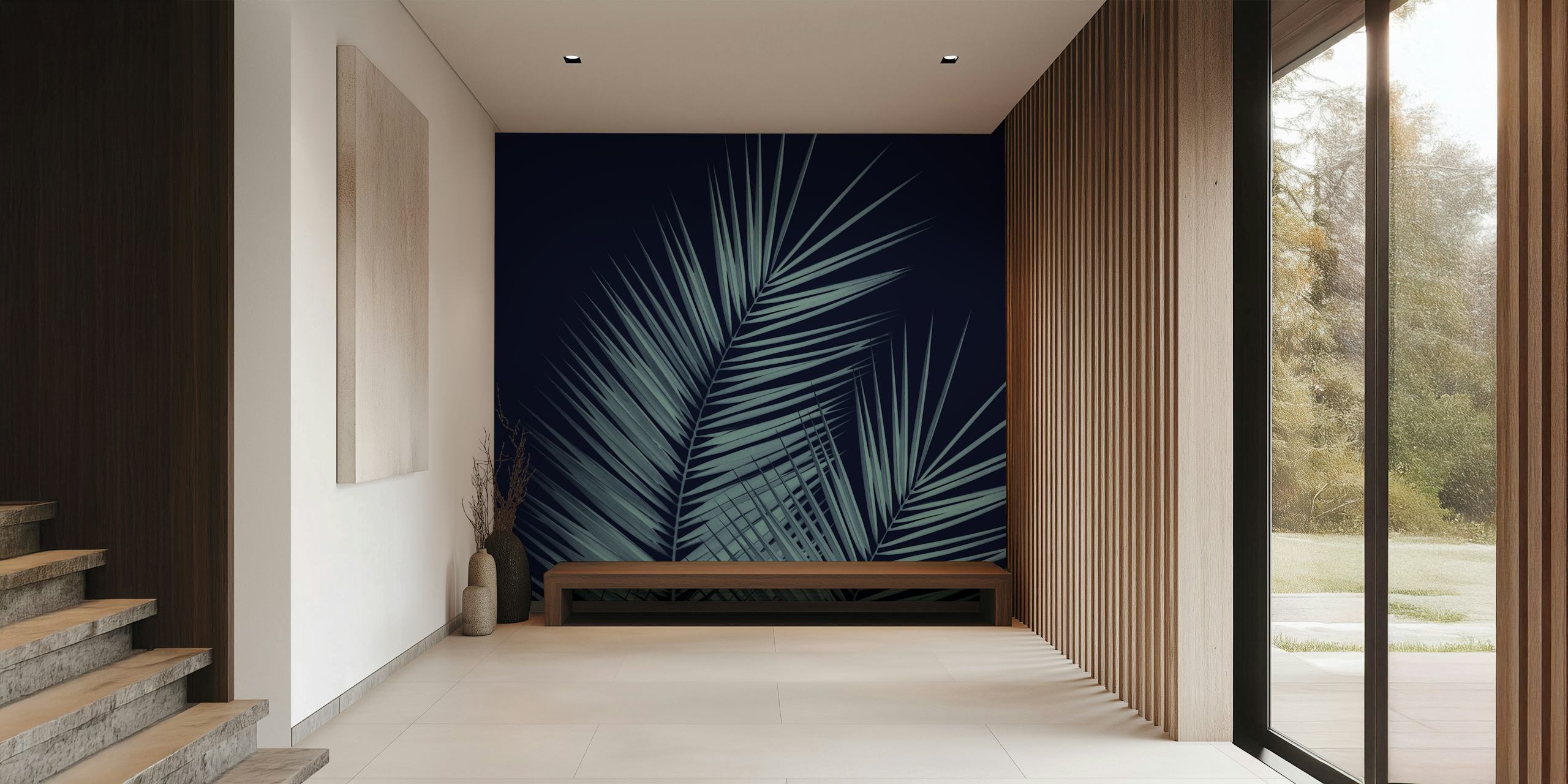 Blue Palm Leaves Wallpaper i et moderne rum