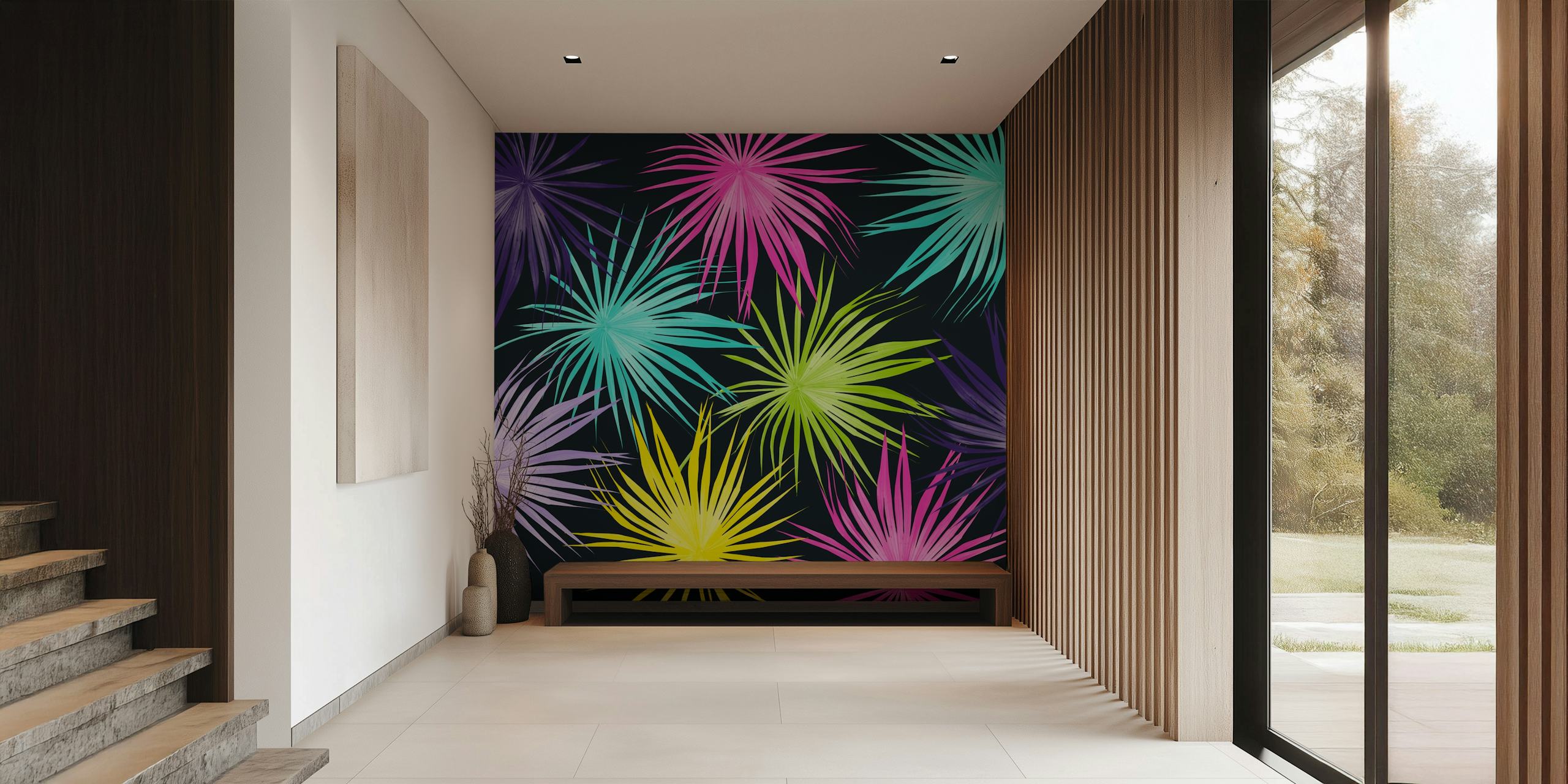 Barevný design tapety Dushi Fan Palm