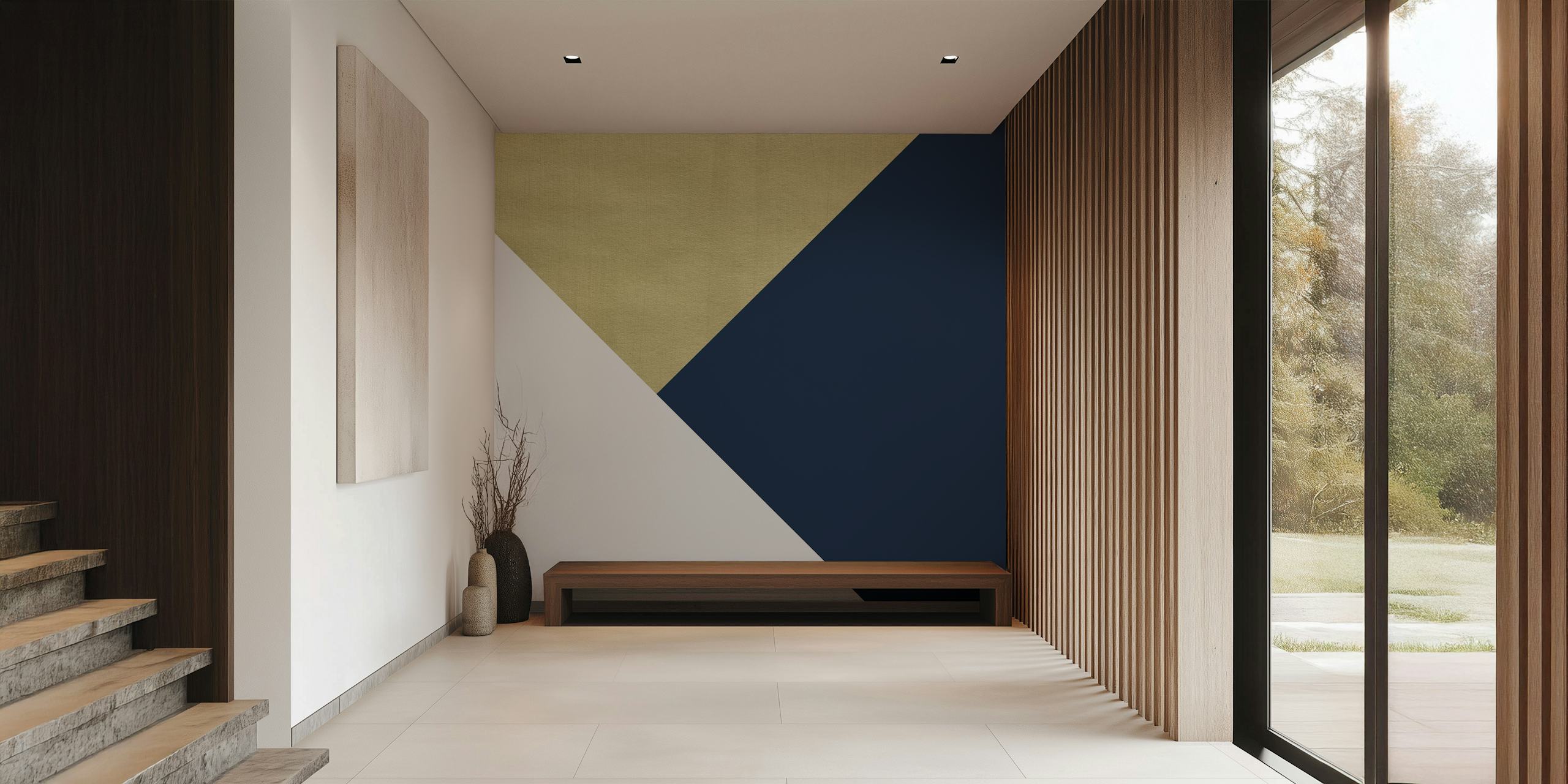 Geometrické tapety v Gold a Navy Blue