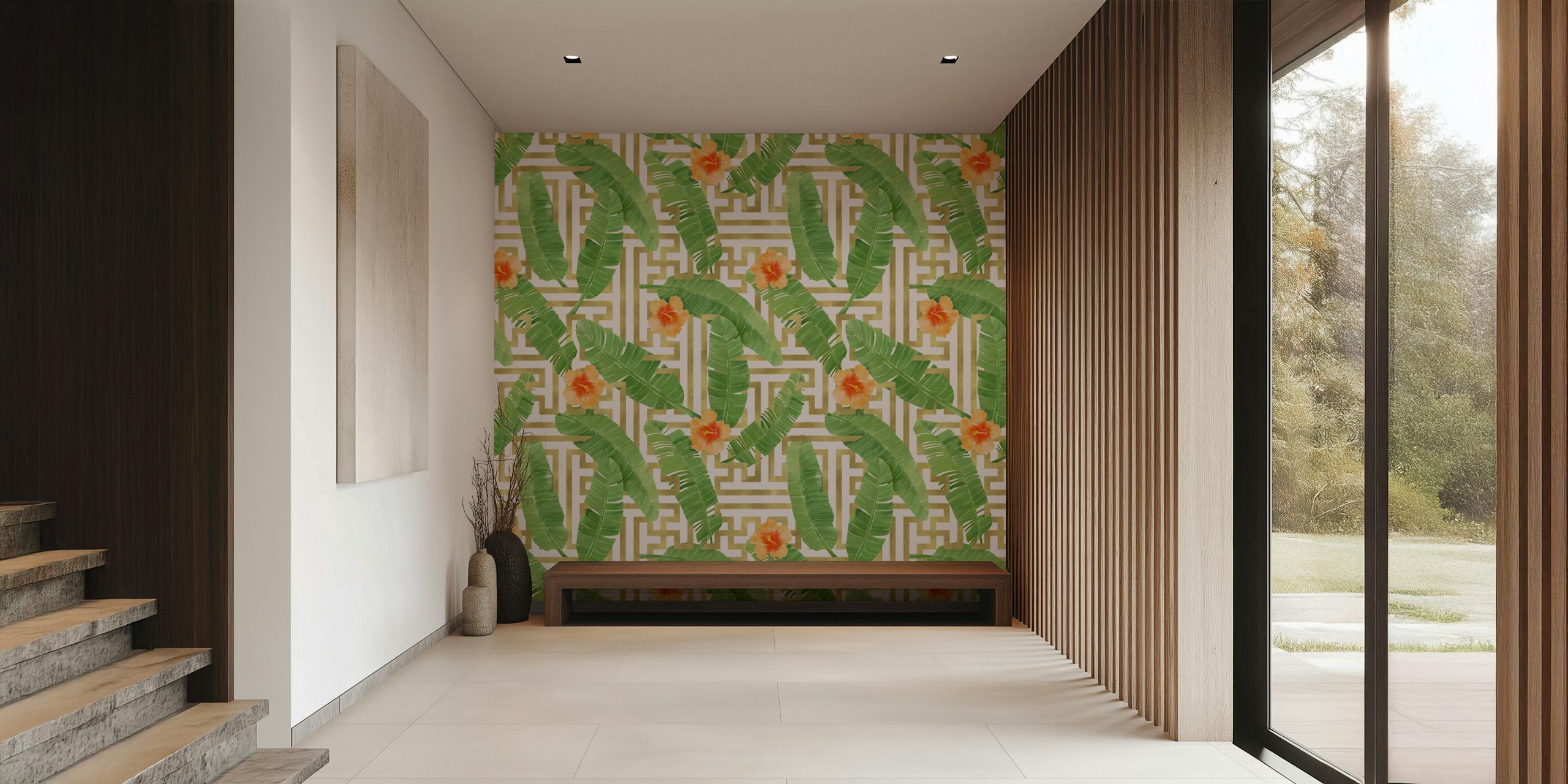 Banana Leaves Labyrinth wallpaper in a room