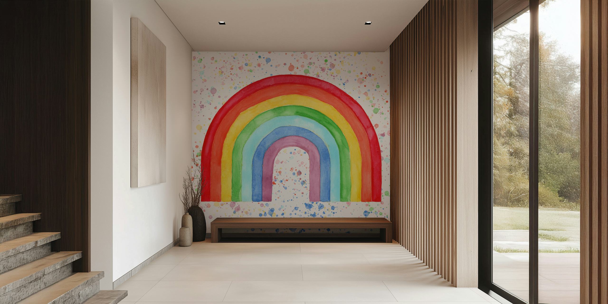 colorful rainbow with splashes of paint wallpaper