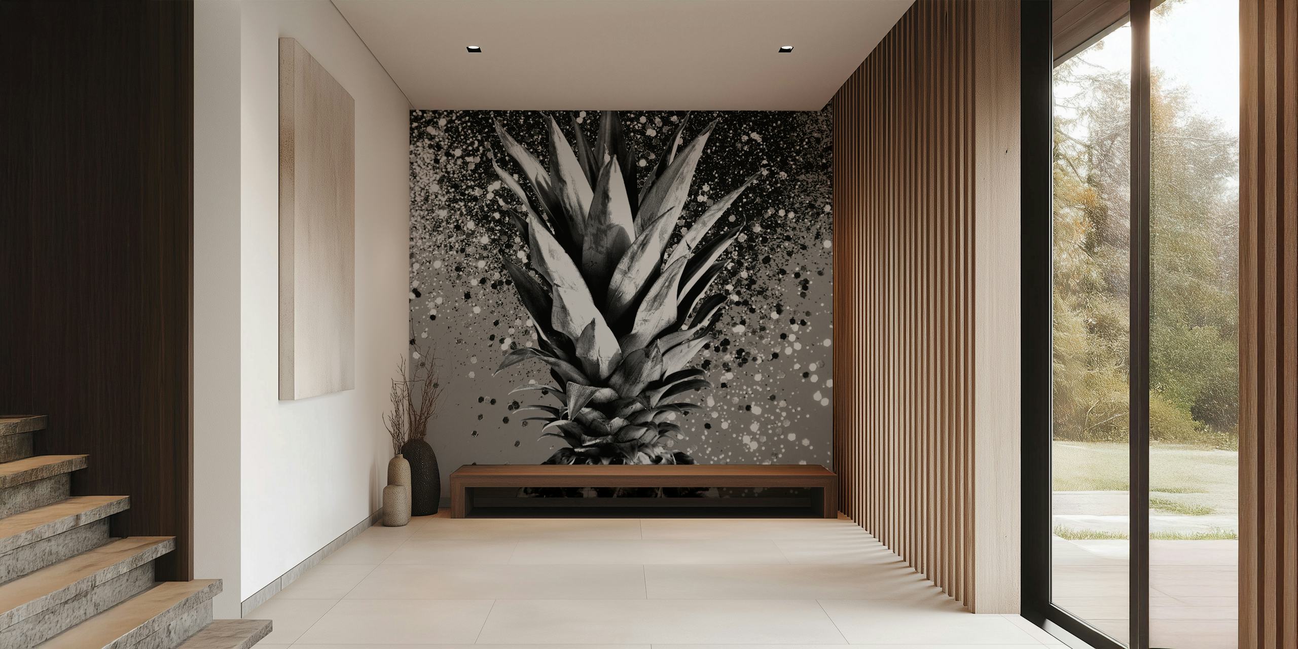 Ananas med sølvglittereffekt på veggmaleri