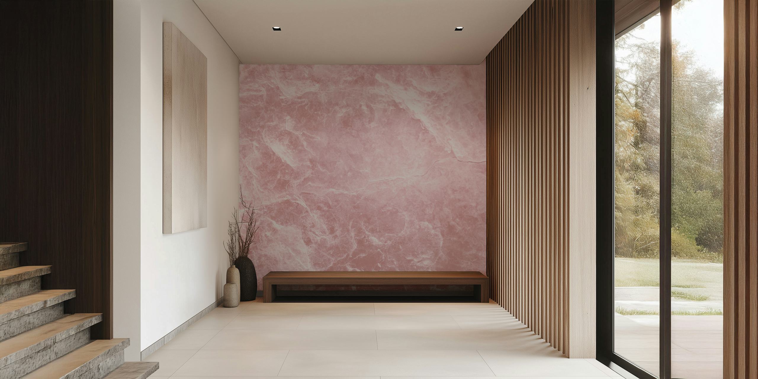Fotomural con textura de mármol rosa rubor para una decoración interior tranquila.