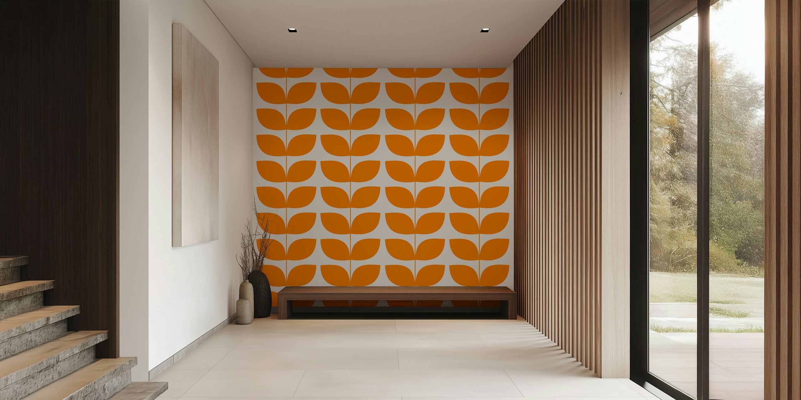Danish Pattern Orange papel pintado en una habitación