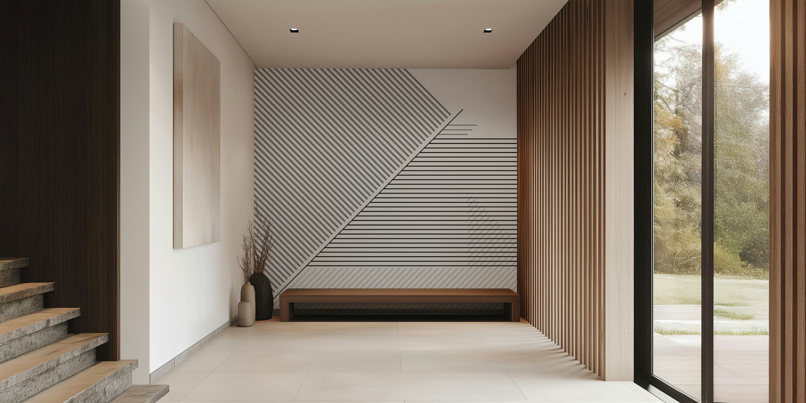 Black and white geometric line wallpaper design