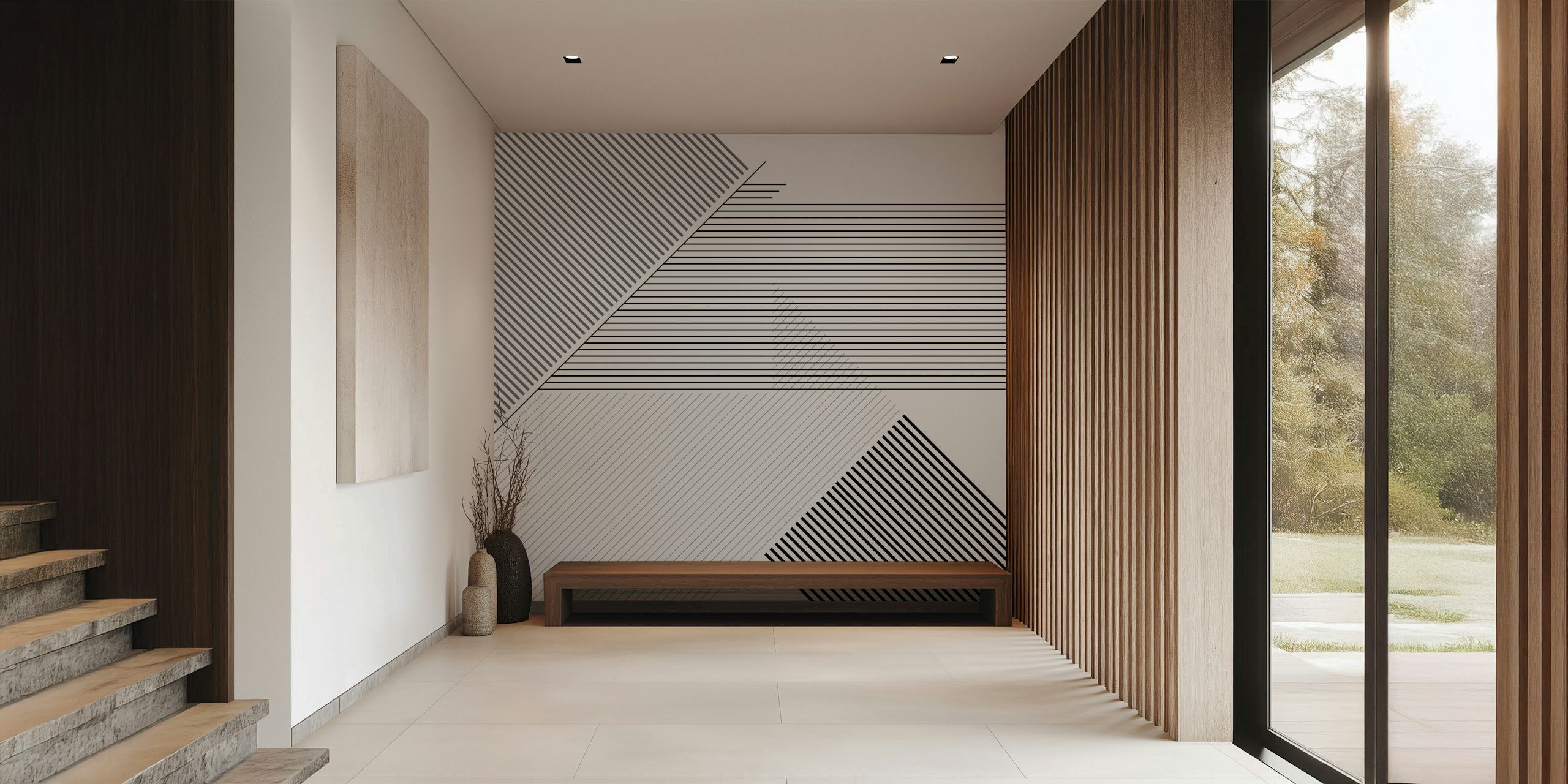 Modern lines black and white wallpaper in a room