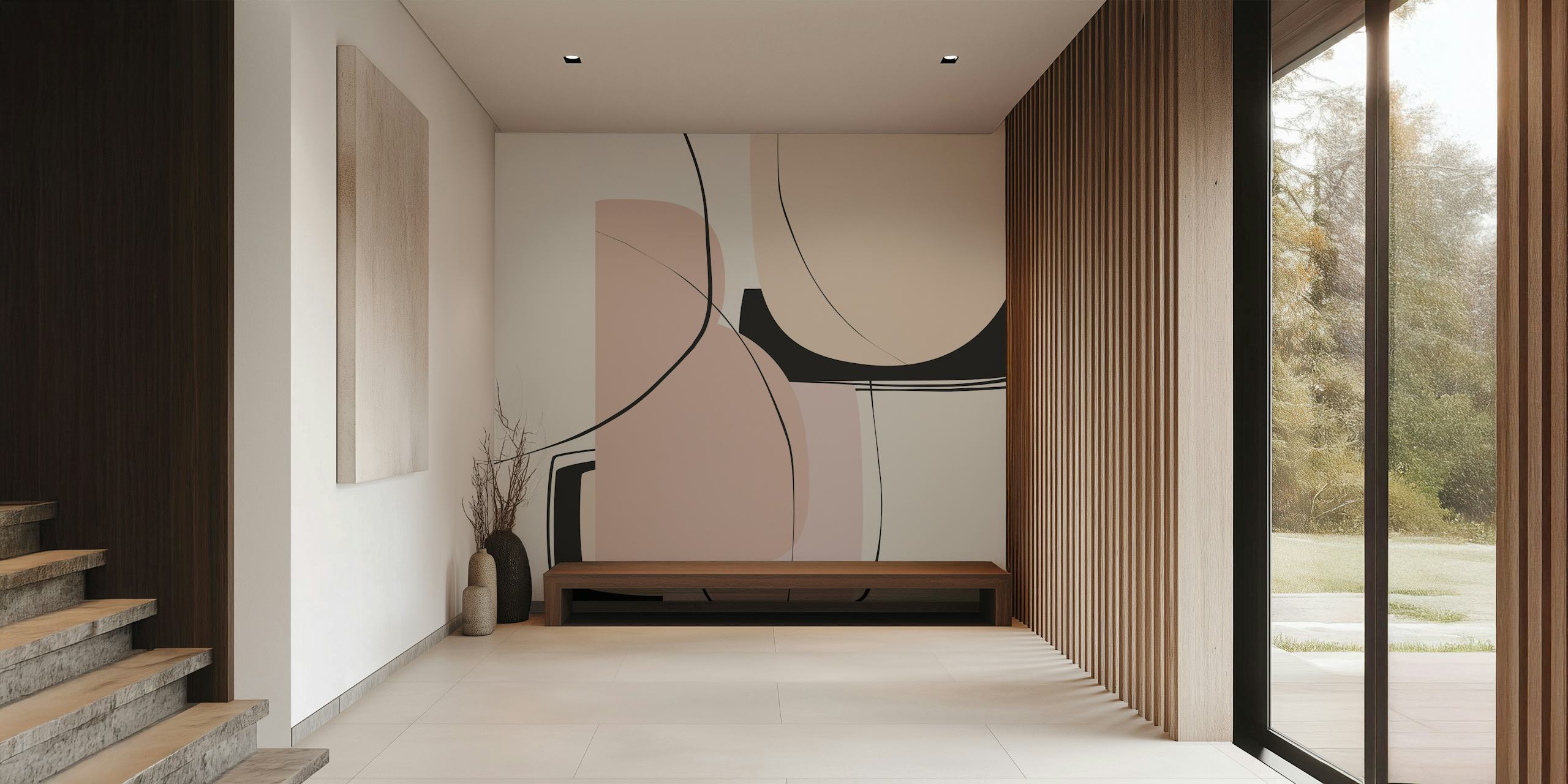 Carta da parati astratta Rounded Pieces con tonalità beige e cipria