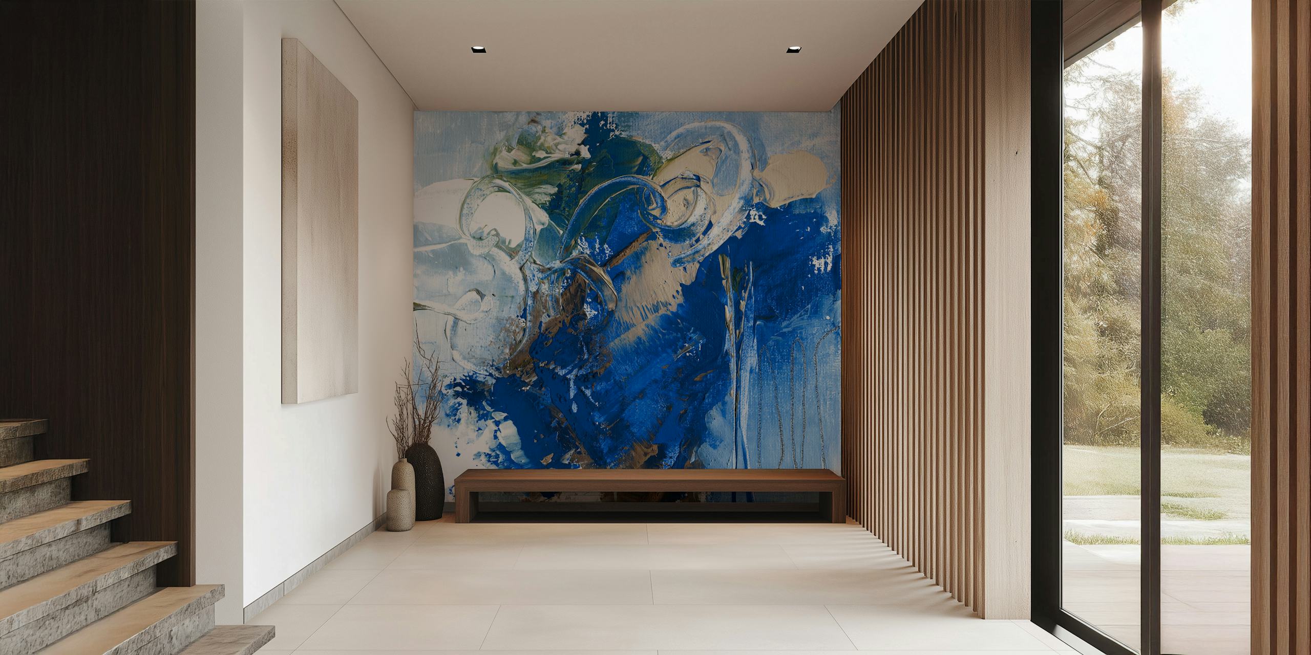 Blue abstract brush strokes and shapes wallpaper