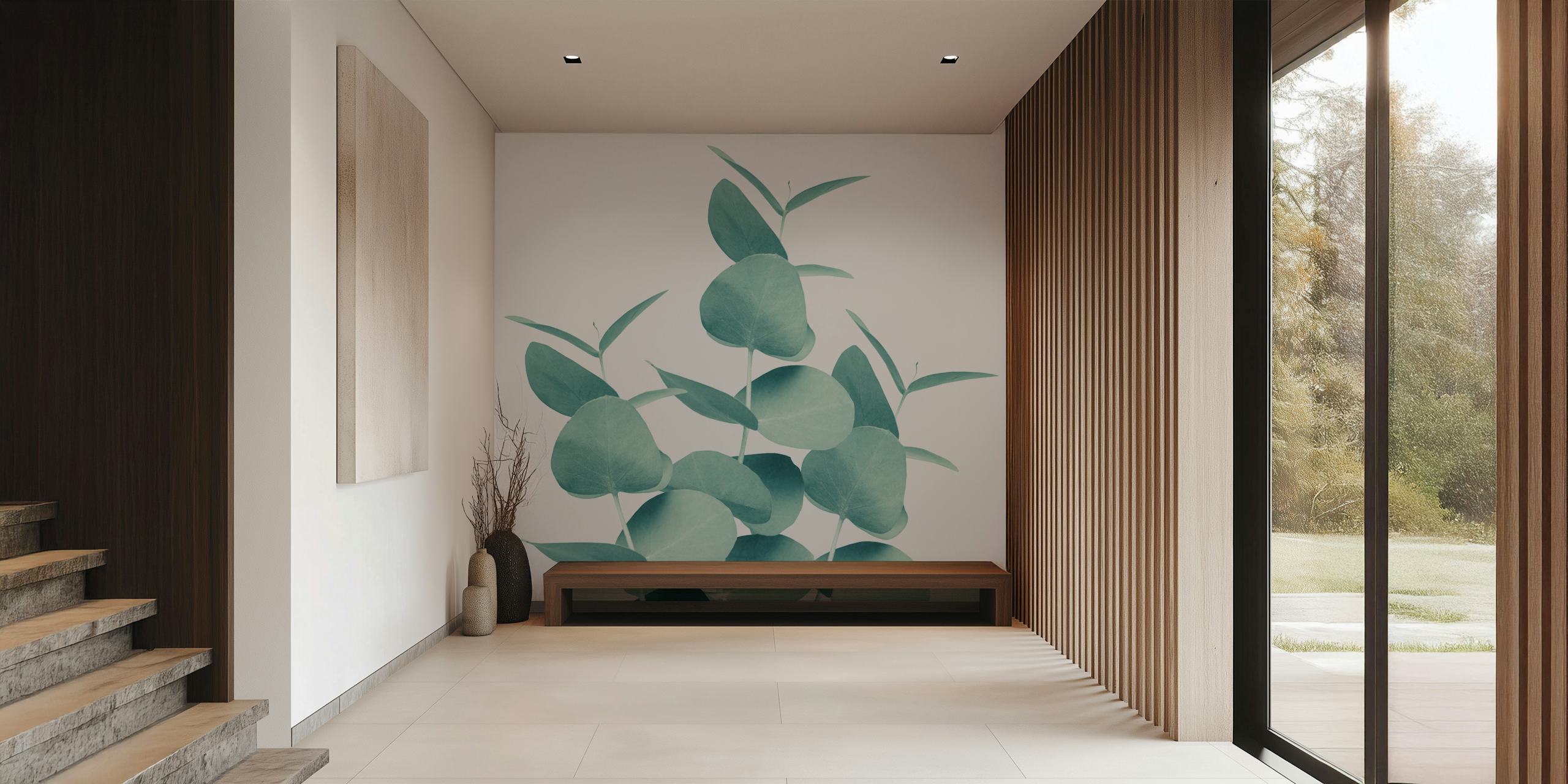 Eucalyptus leaves in soft green tones botanical wallpaper