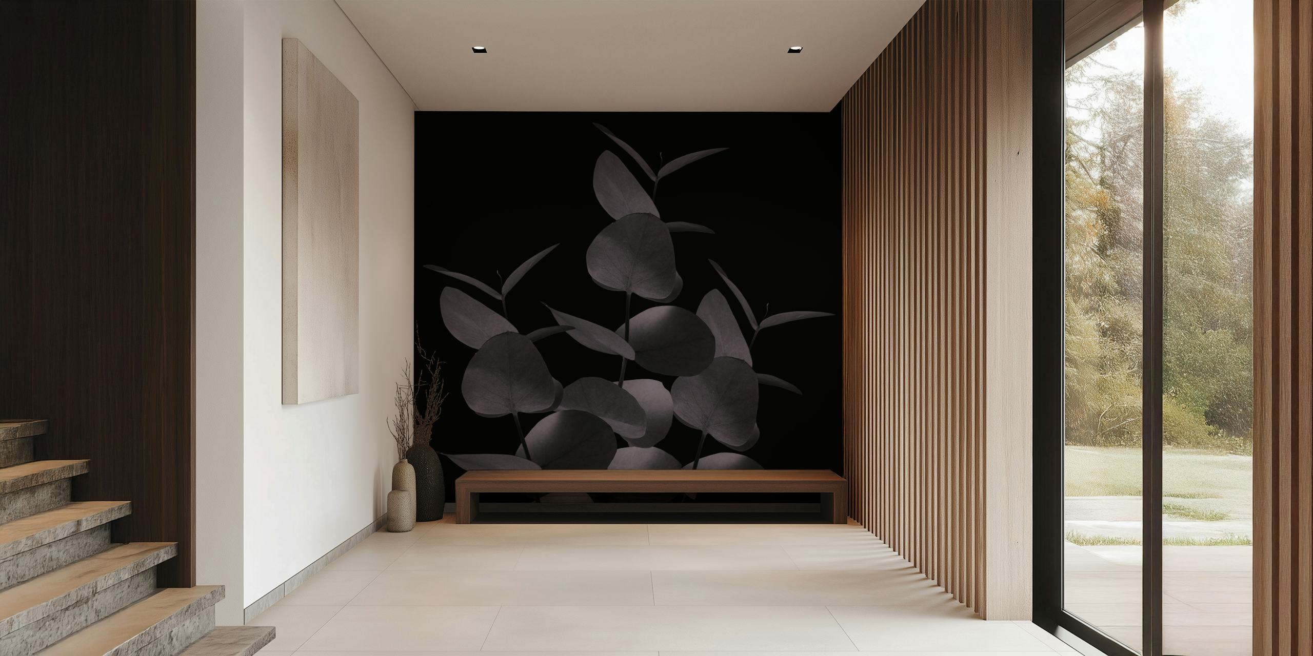 Eucalyptus leaves against a black background wallpaper