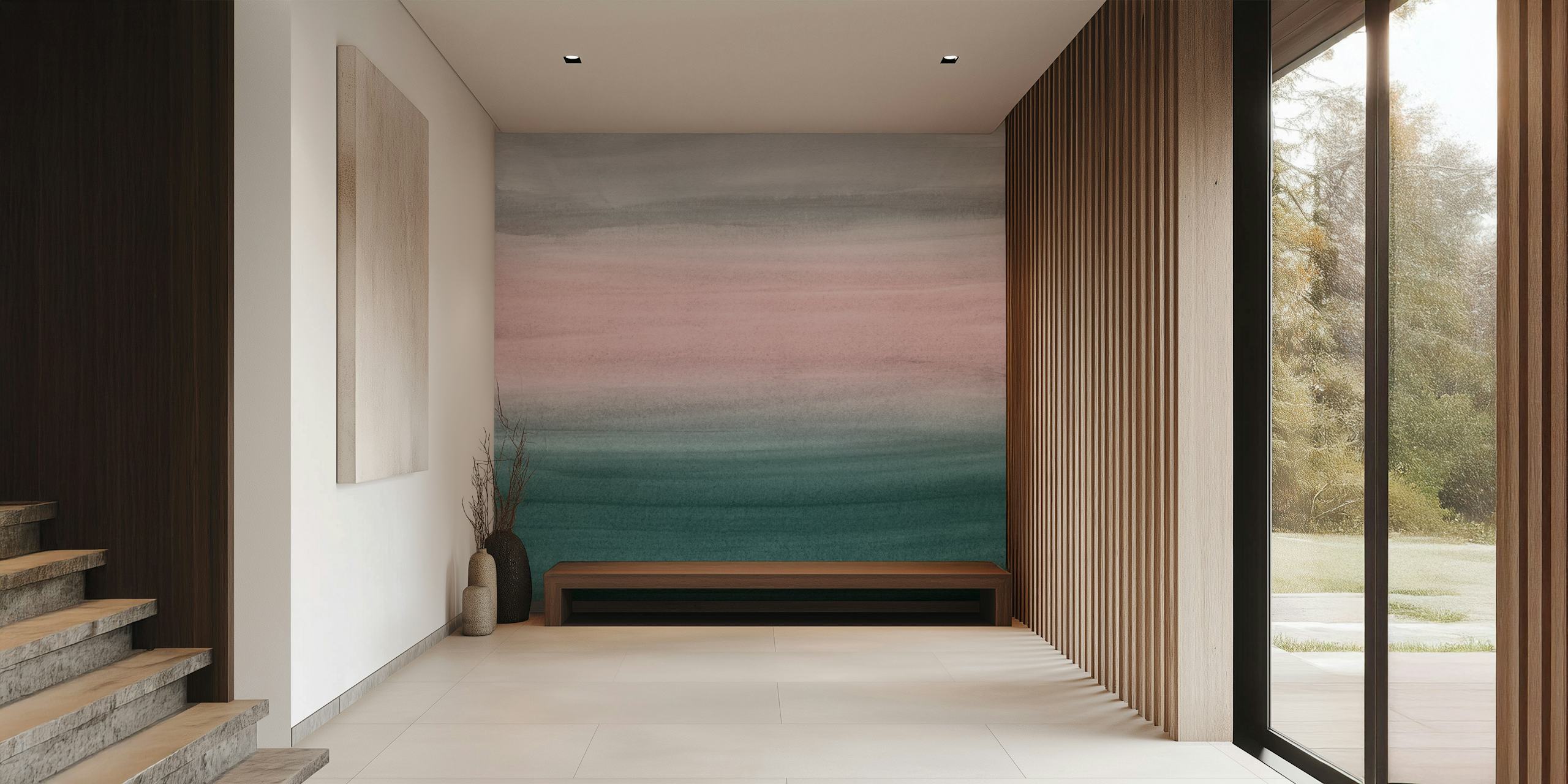 Teal blush watercolor design wallpaper in room