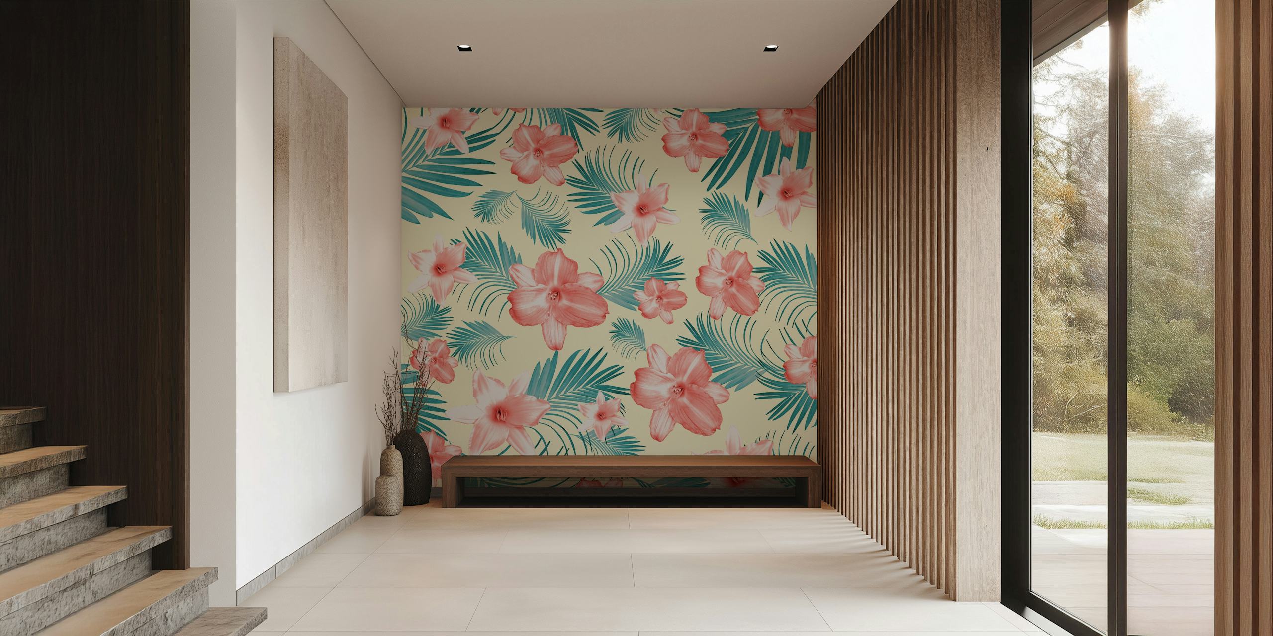 Tropical Flowers Palm 7 wallpaper in a room