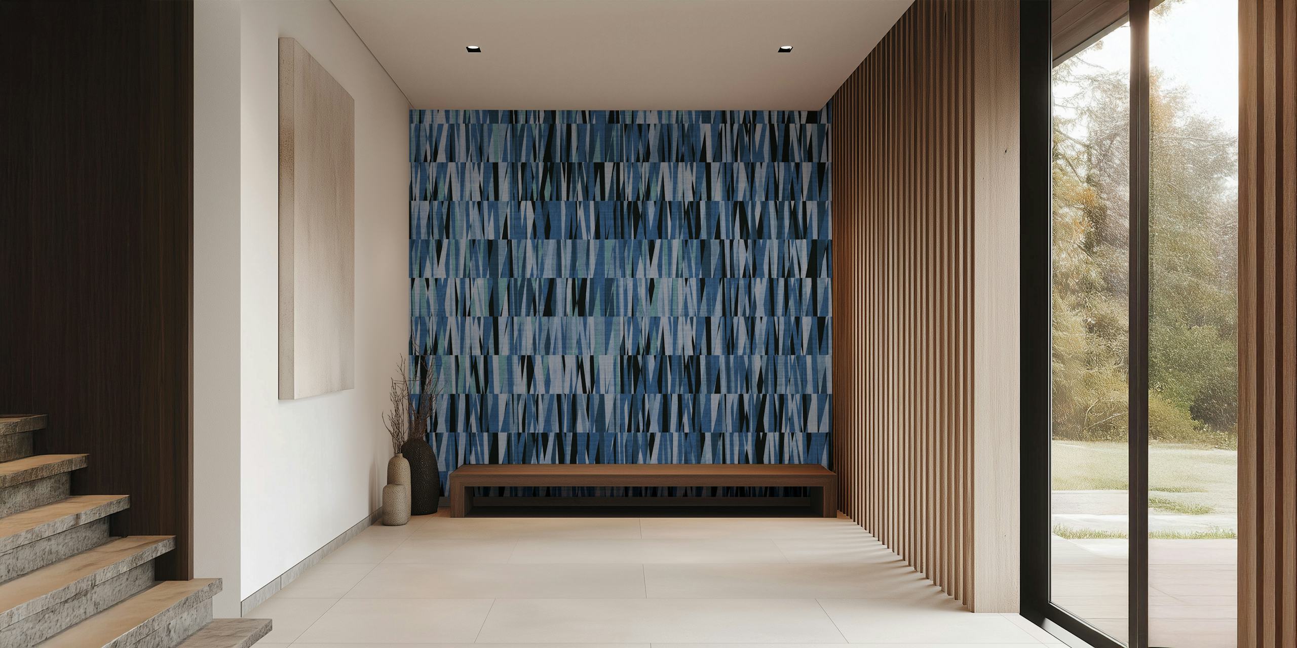 Wexler Geometric in Blue wallpaper in a room