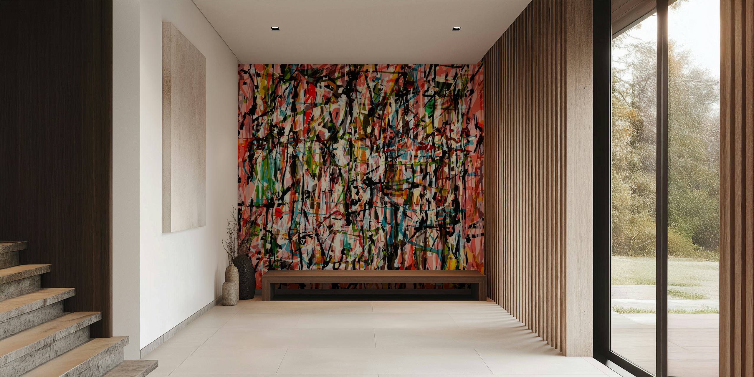Colored Pollock wallpaper design in a room