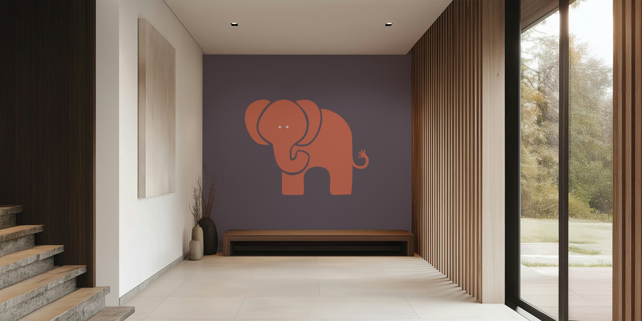 Coral elephant illustration on taupe background wallpaper