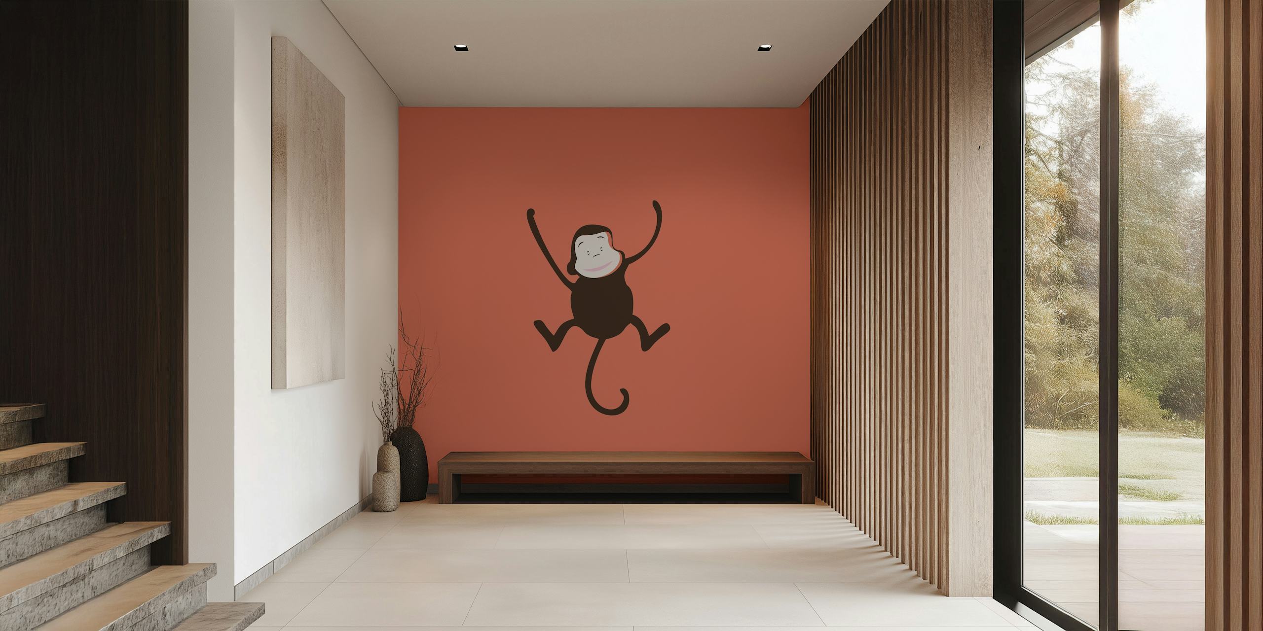 Playful monkey character on coral background wallpaper