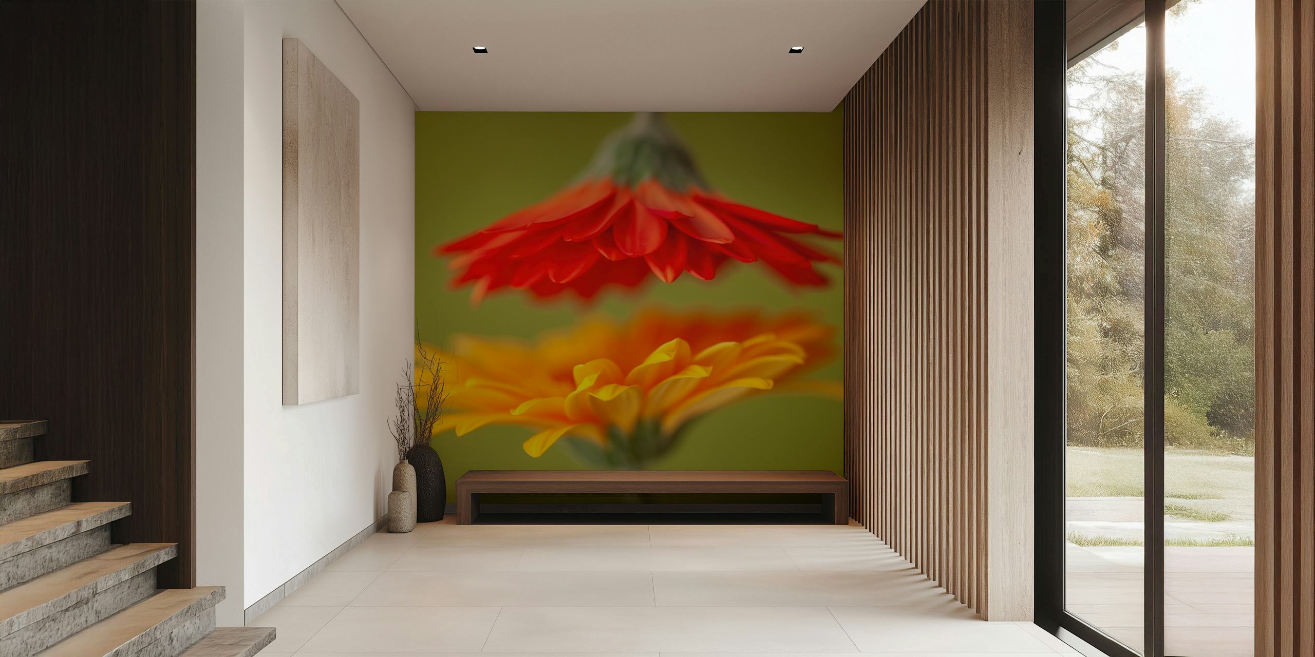 Vivid Gerbera Daisy wallpaper in a home setting