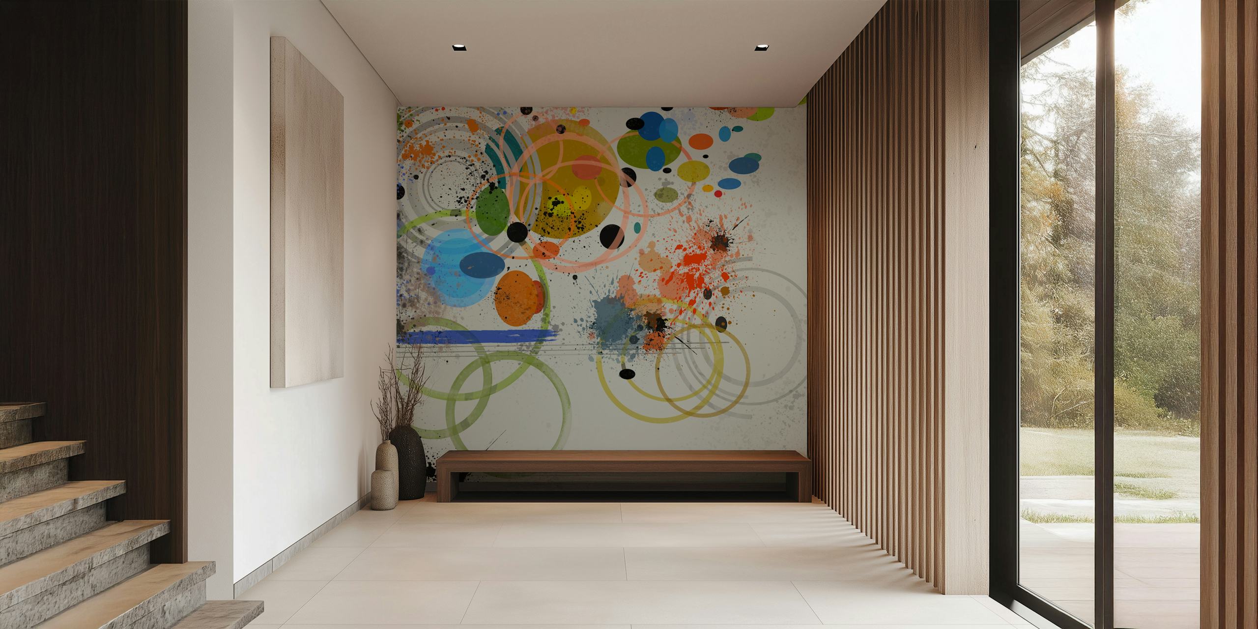 Carta da parati colorata Circles in una stanza