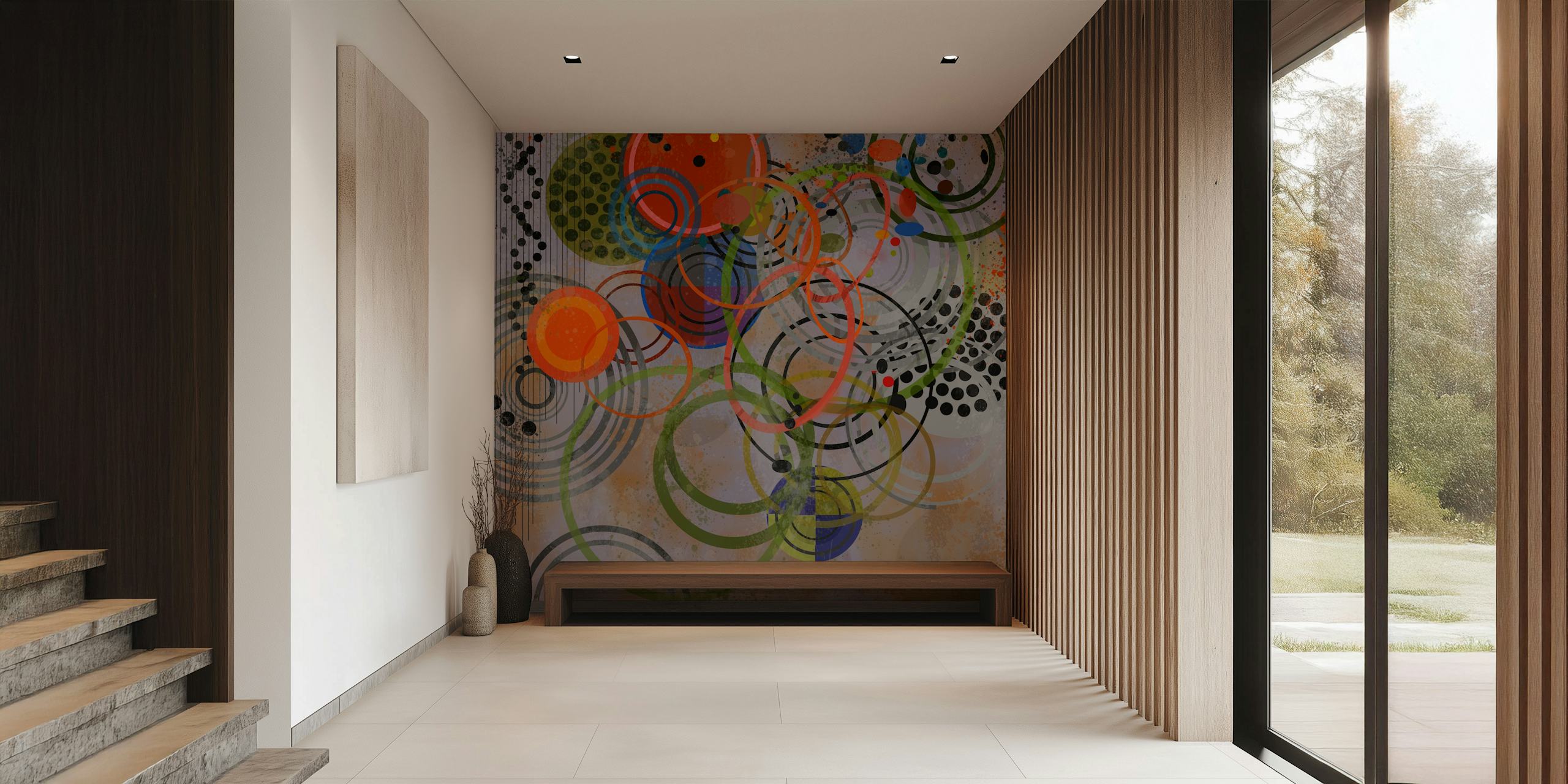 Colorful abstract circles in various sizes and colors wallpaper