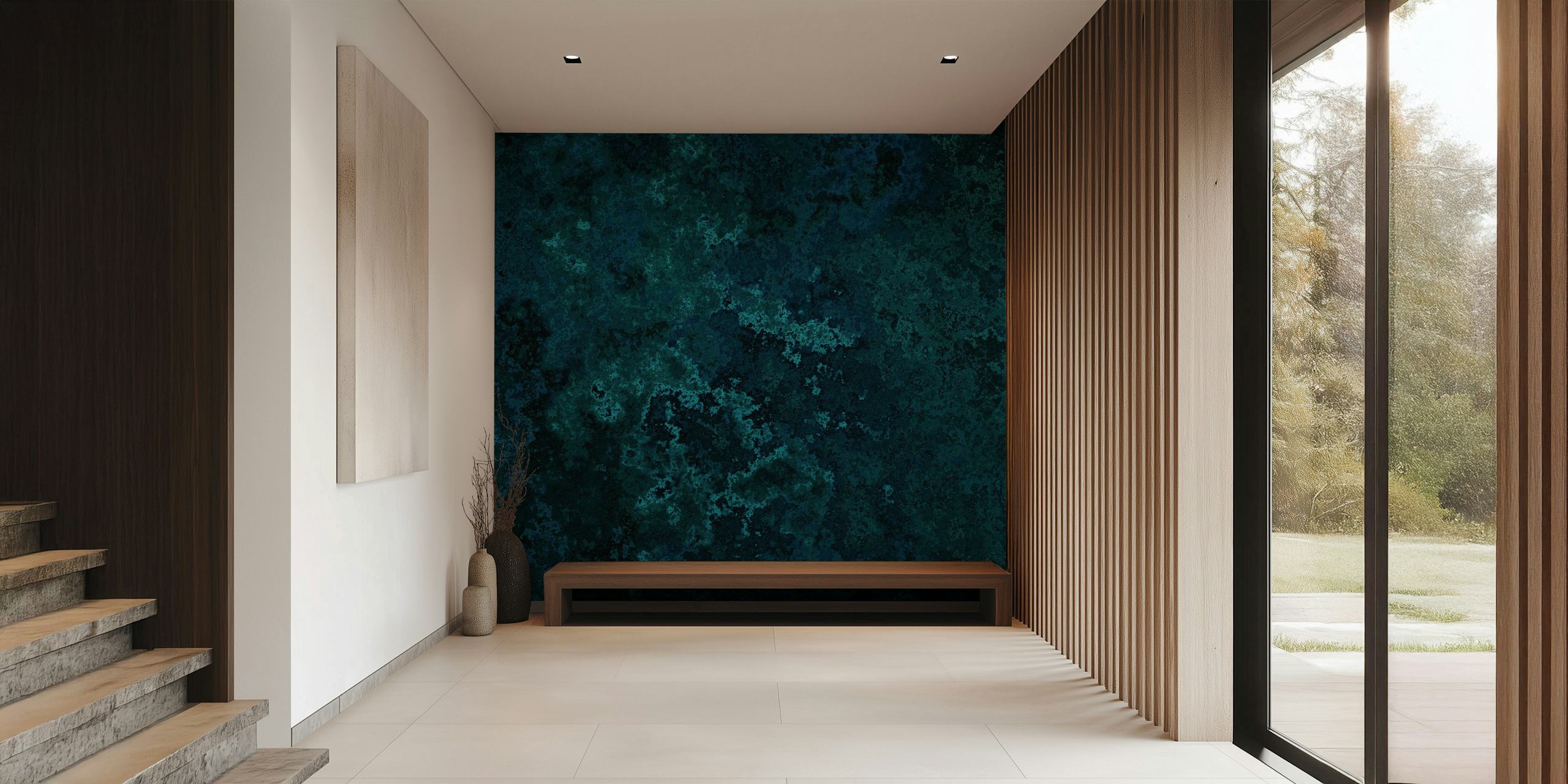 Moss texture in dark teal tones wallpaper