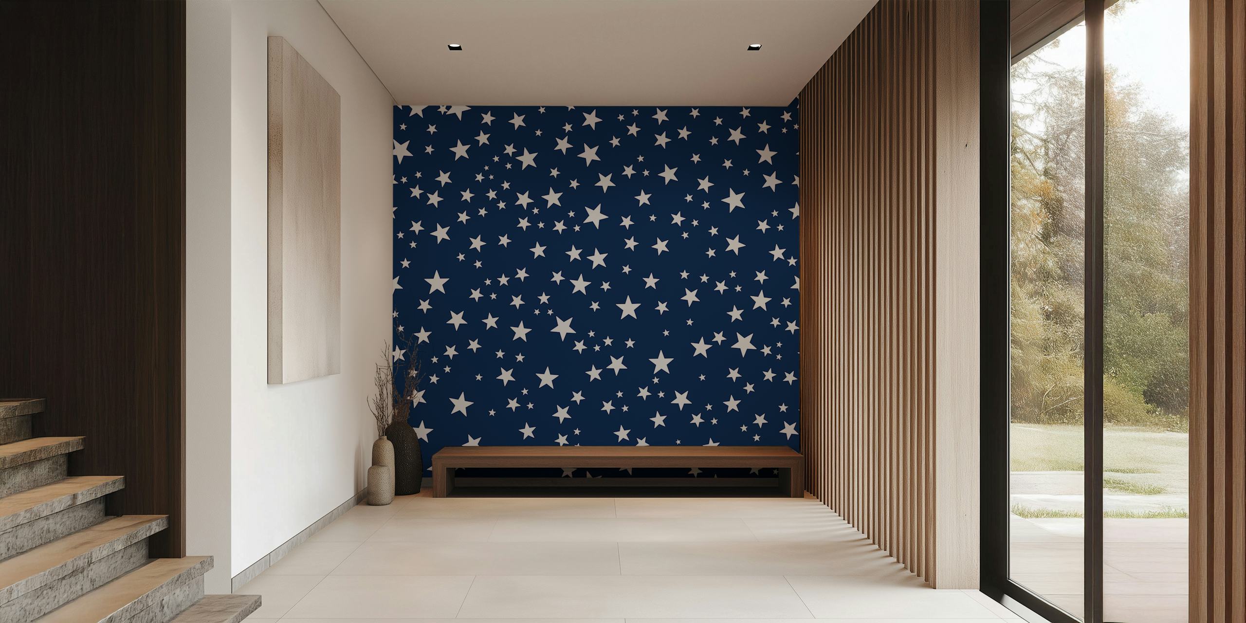 Golden and white star navy wallpaper design