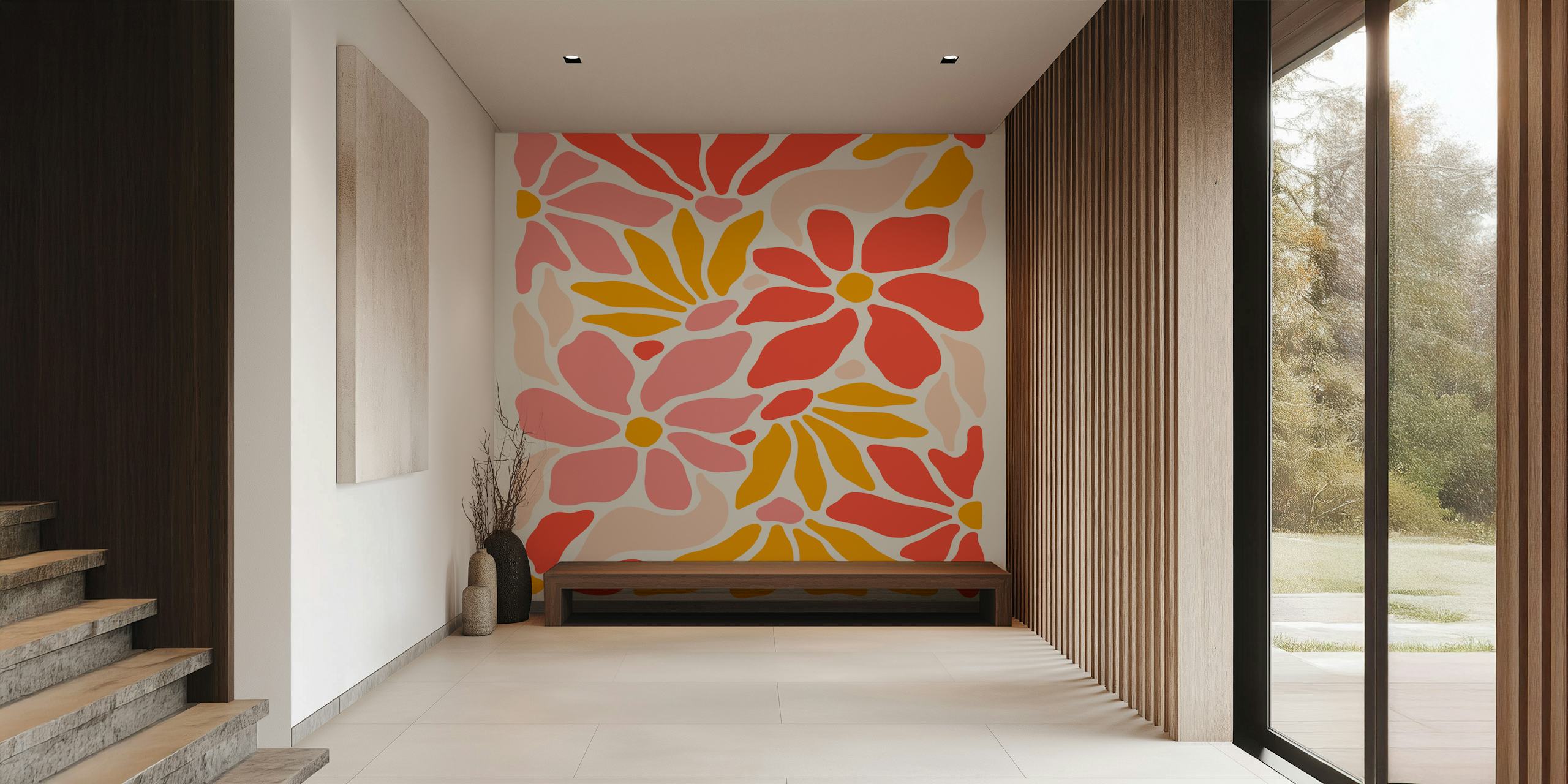 Papel de parede Abstract Groovy Flowers em um quarto