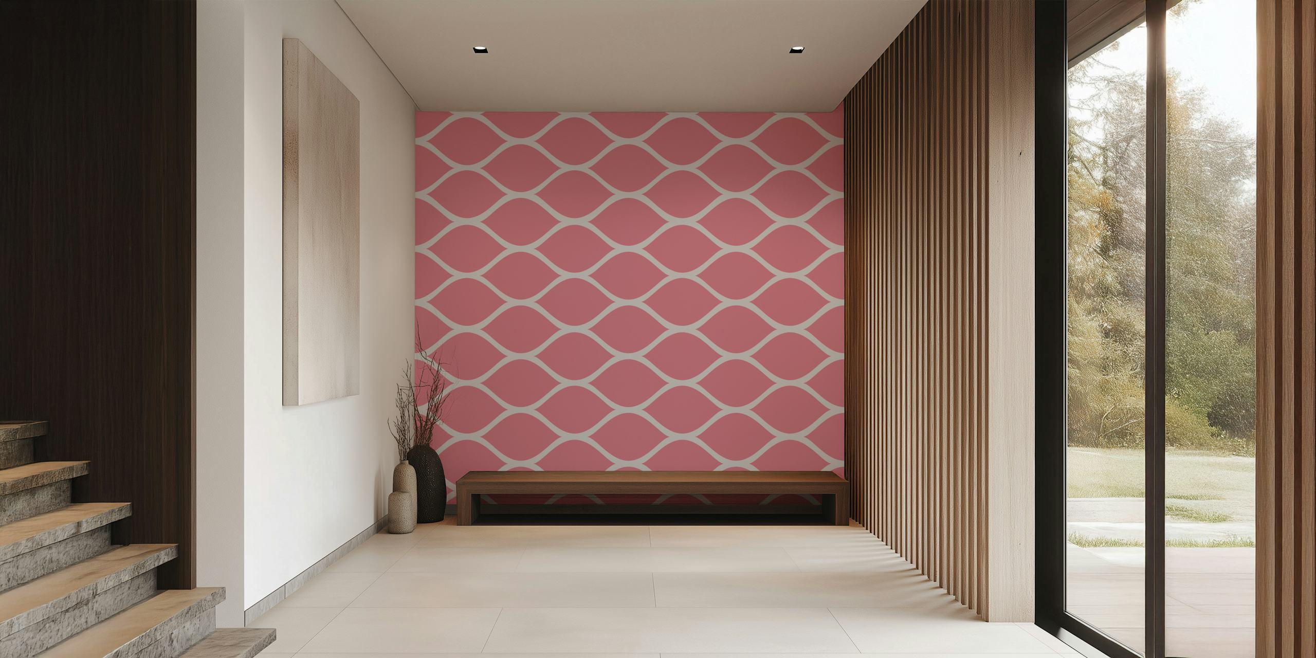 Pink Rose Ogee Geometric Pattern Wall Mural