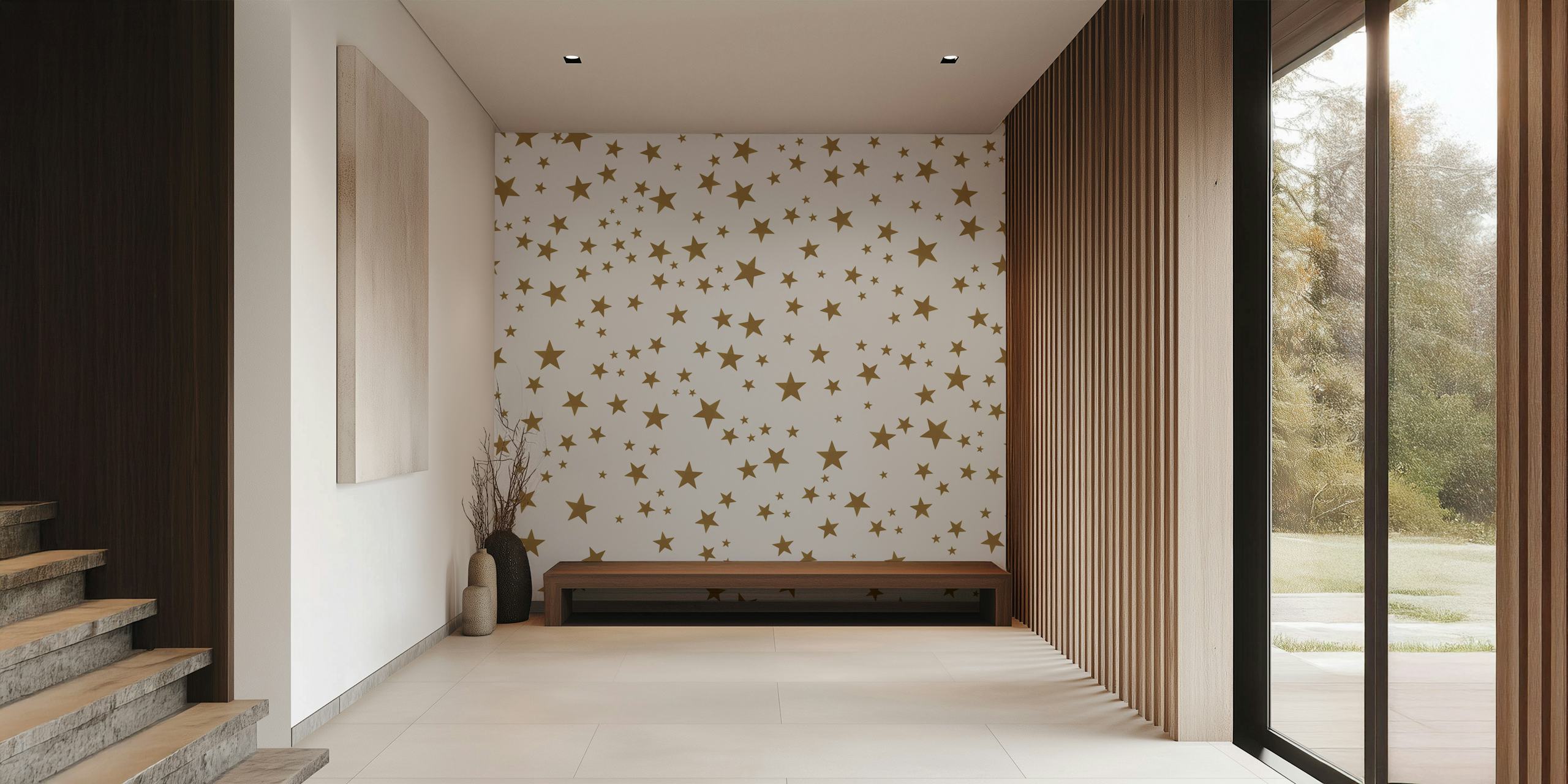 Tapeta Gold yellow stars zobrazená v místnosti